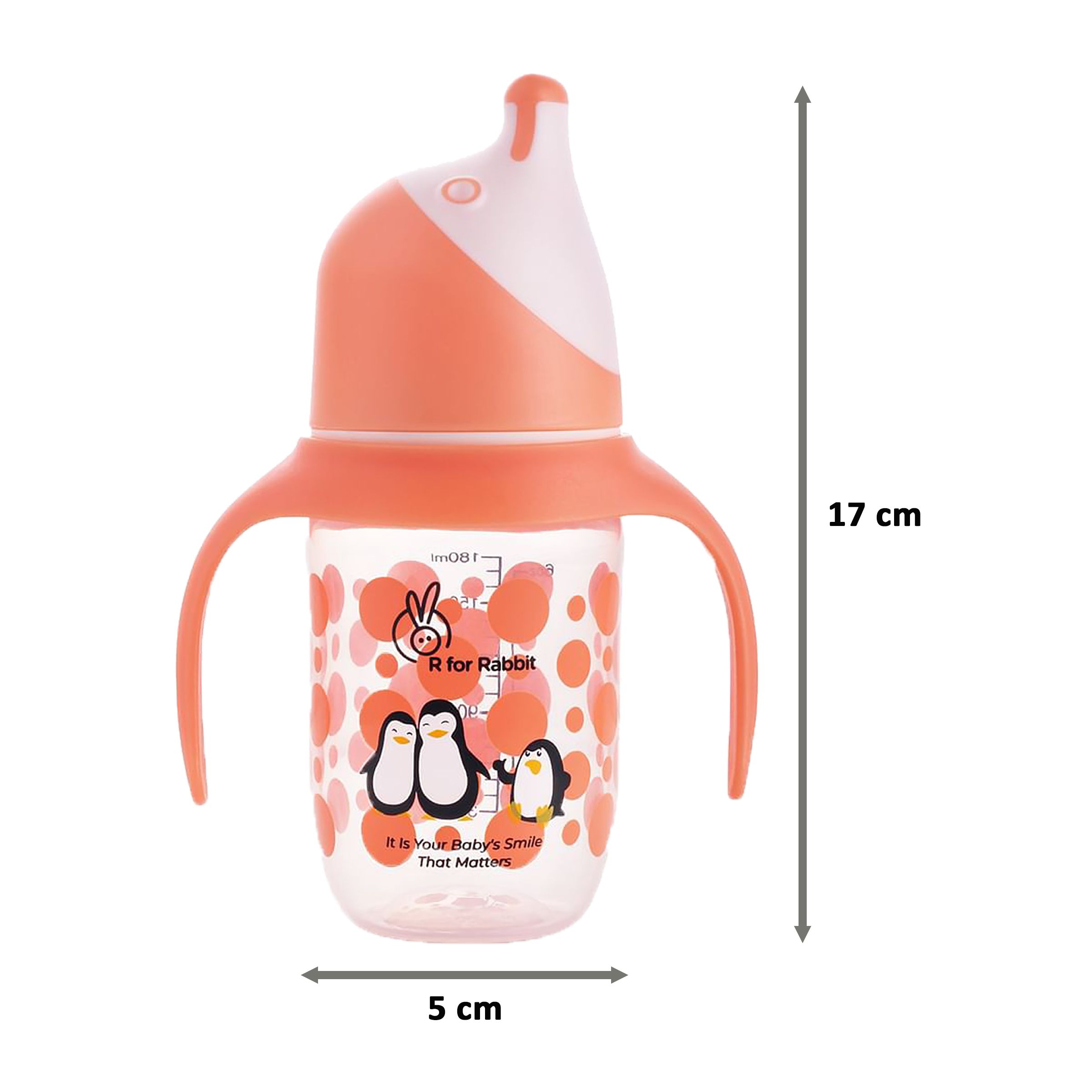 R for Rabbit Penguin Spout 180ml Baby Feeding Bottle (Anti Spill Hygienic Soft Silicone Spout, SSPGO01, Orange)_2