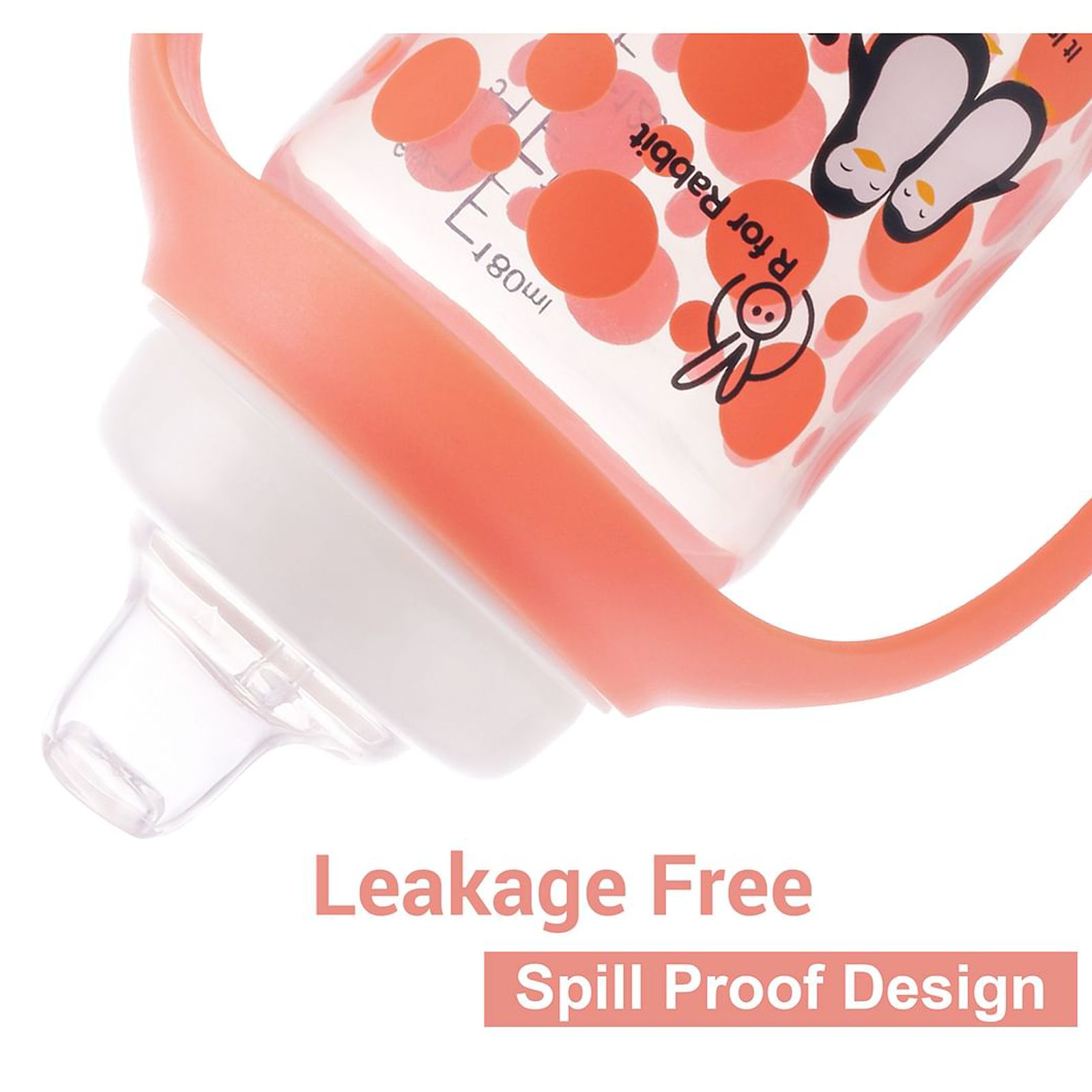 R for Rabbit Penguin Spout 180ml Baby Feeding Bottle (Anti Spill Hygienic Soft Silicone Spout, SSPGO01, Orange)_4