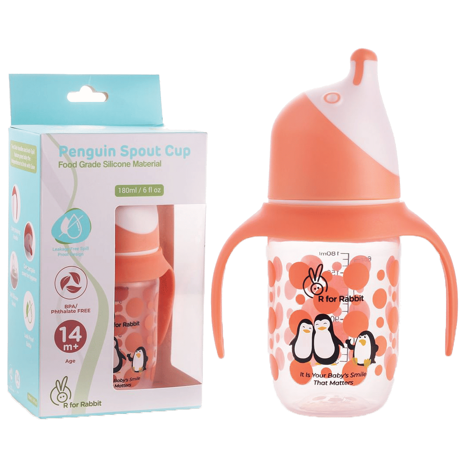 R for Rabbit Penguin Spout 180ml Baby Feeding Bottle (Anti Spill Hygienic Soft Silicone Spout, SSPGO01, Orange)_8