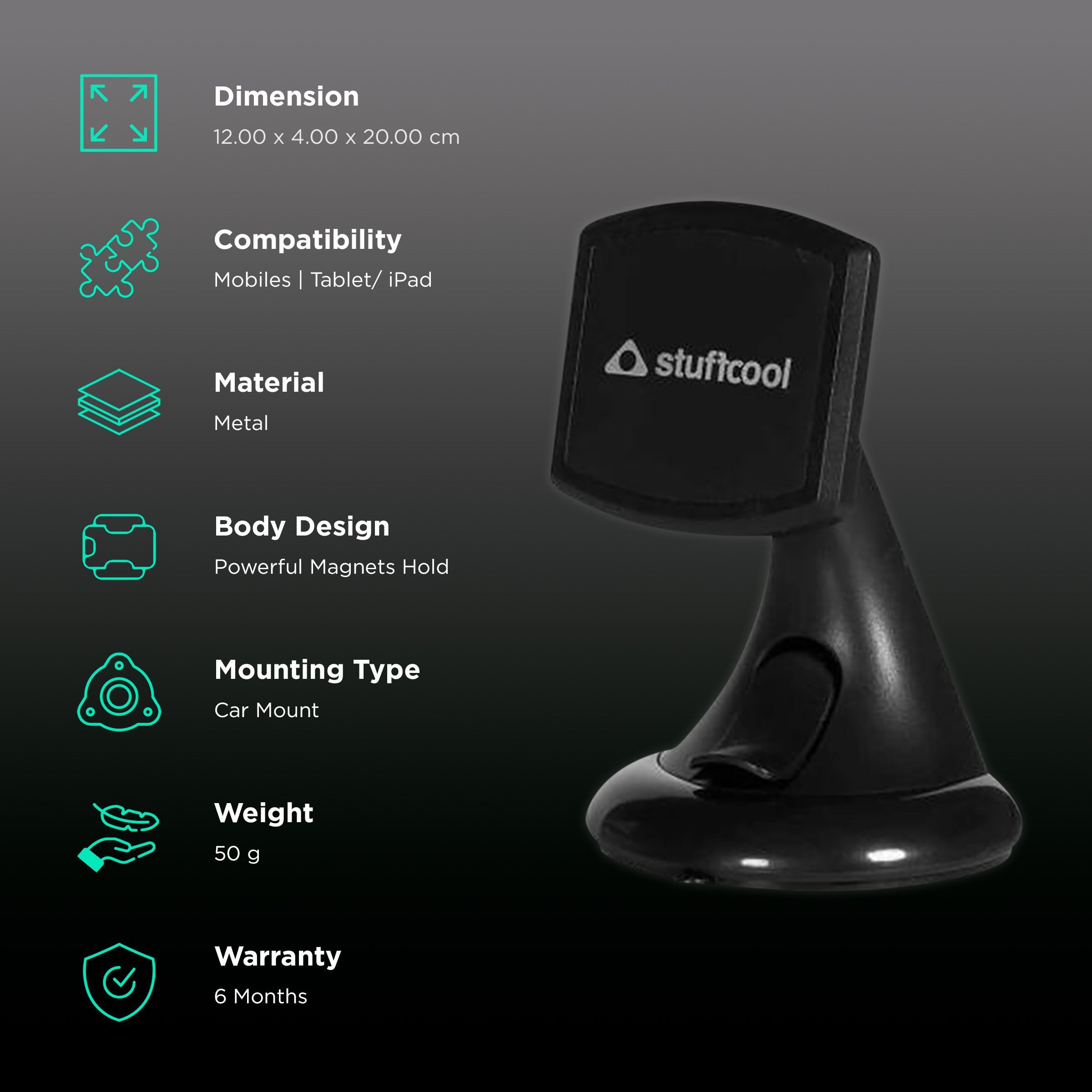 stuffcool Mag Hold Car Mount for Mobile (Cradle Free Design, Black)_3