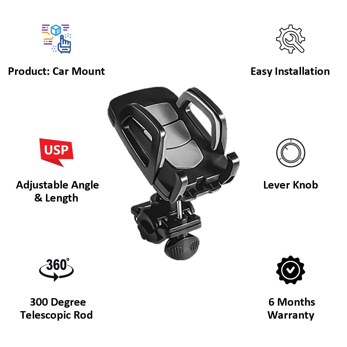 in base Universal Bike Mount Car Mount For Mobiles (Adjustable Angle And Length, Black)_3