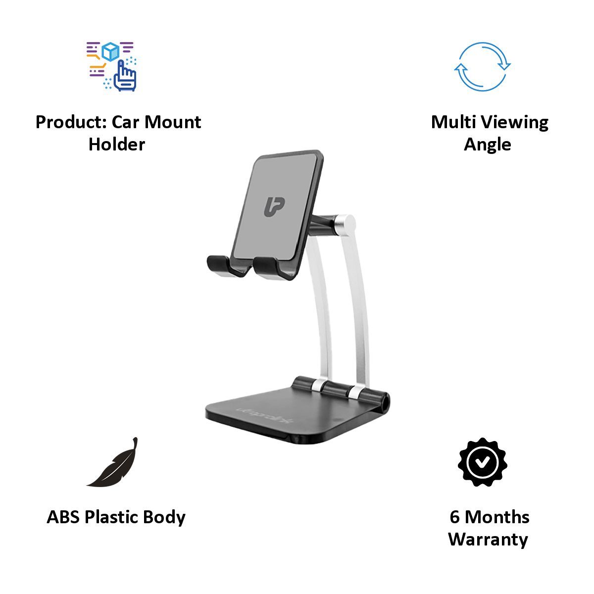 ultraprolink Table Top Stand Universal Phone Holder for Tablets and Smartphones (Multi view Angle, UM1030, Black)_5