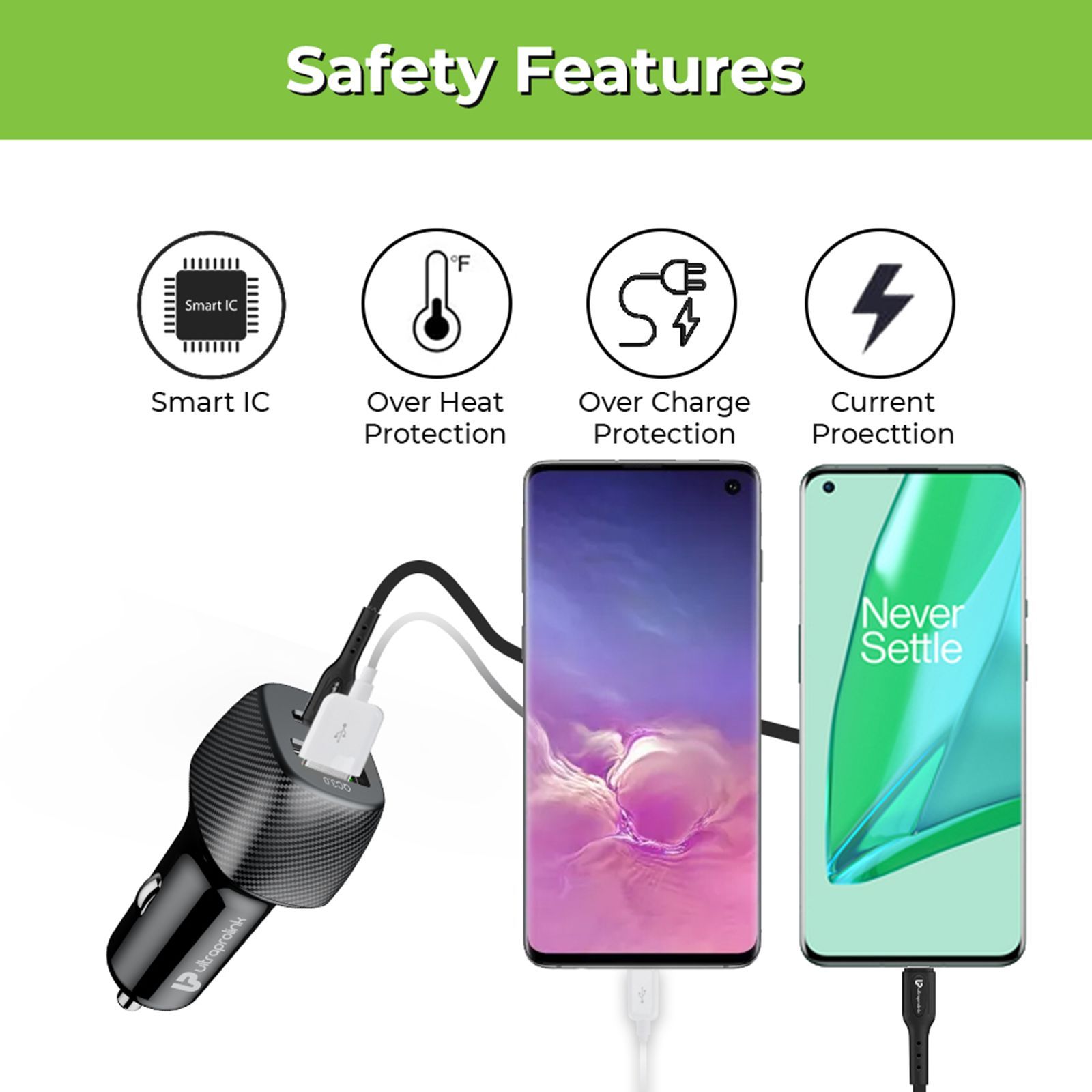 ultraprolink Mach 38W Type A & Type C 2-Port Car Charger (Type C to Type C Cable, Qualcomm Quick Charge 3.0, Black)_8