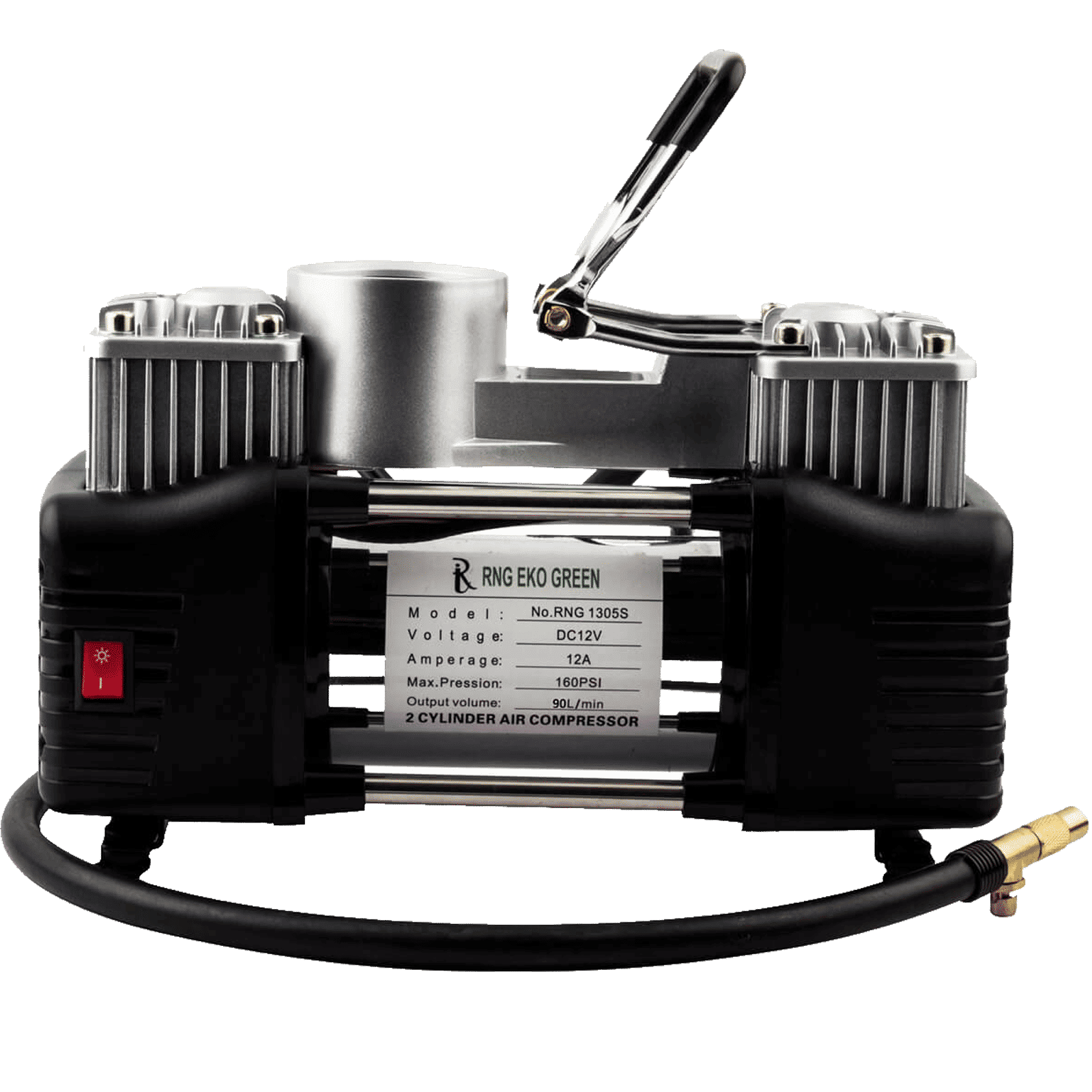 RNG EKO GREEN 160 PSI Tyre Inflator for Cars and Bikes (Double Cylinder Compressor, RNG-AIR-001, Black and Silver)_3