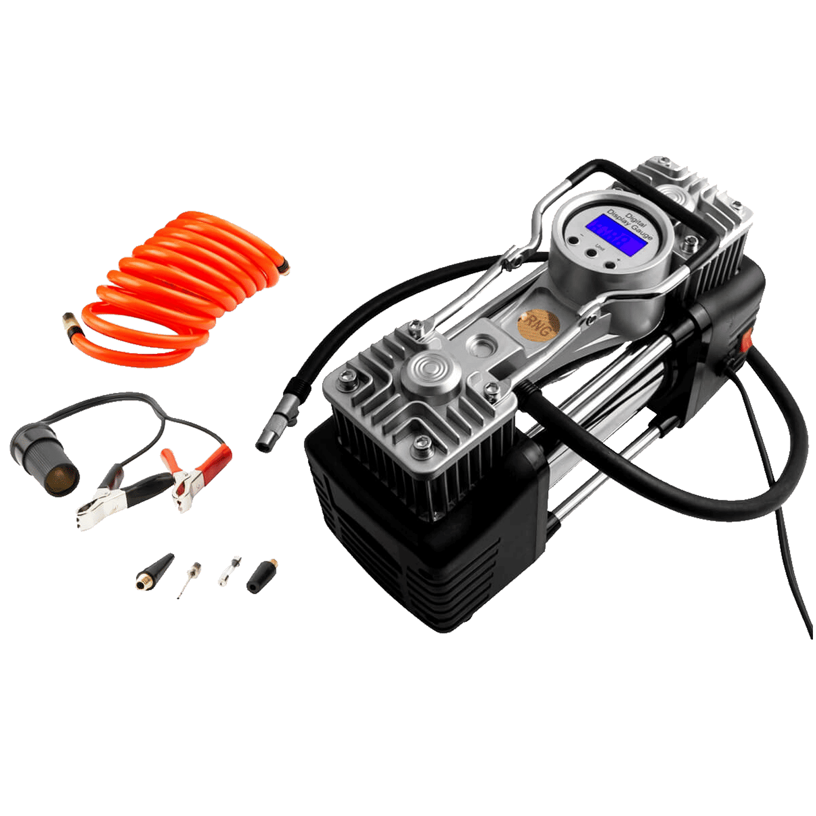 RNG EKO GREEN 160 PSI Tyre Inflator for Cars and Bikes (Double Cylinder Compressor, RNG-AIR-001, Black and Silver)_4