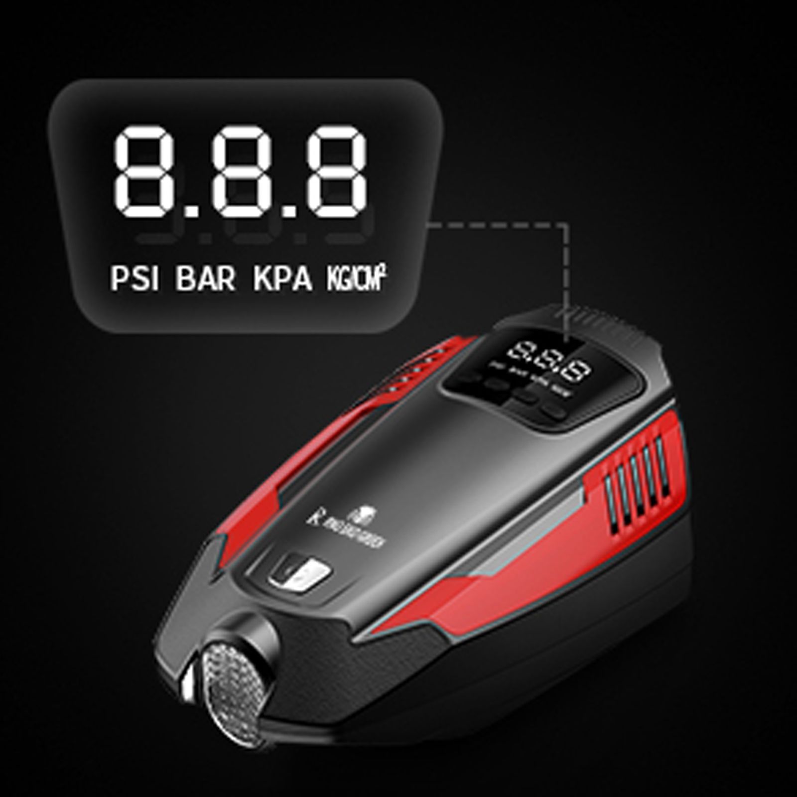 RNG EKO GREEN 1205 Predator Tyre Inflator for Cars and Bikes (3 Modes of Lighting, RNG-AIR-007, Red and Black)_10