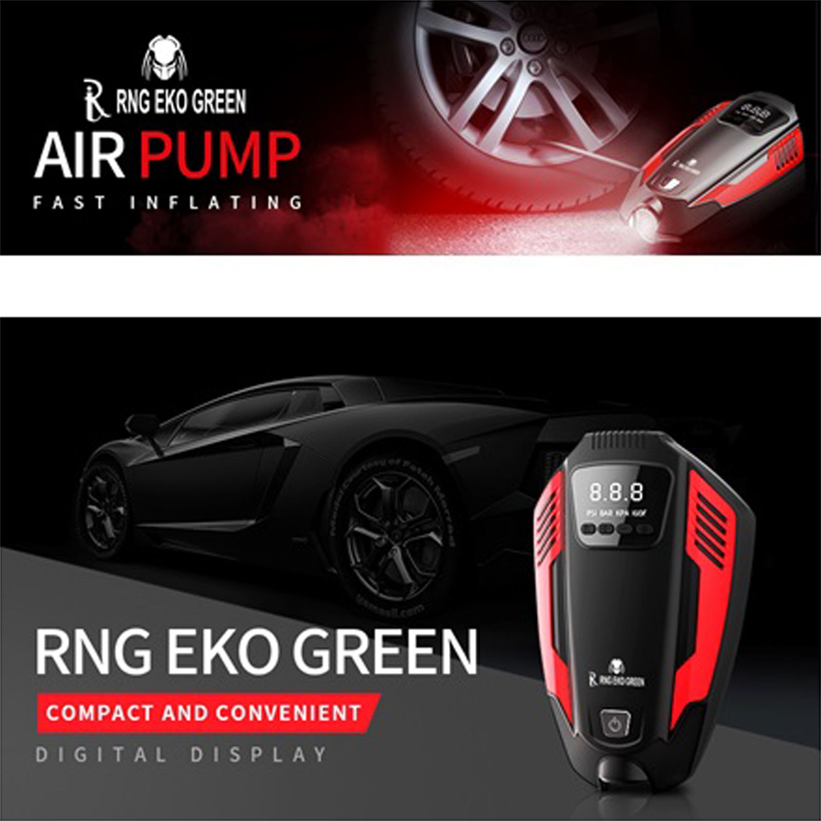 RNG EKO GREEN 1205 Predator Tyre Inflator for Cars and Bikes (3 Modes of Lighting, RNG-AIR-007, Red and Black)_12