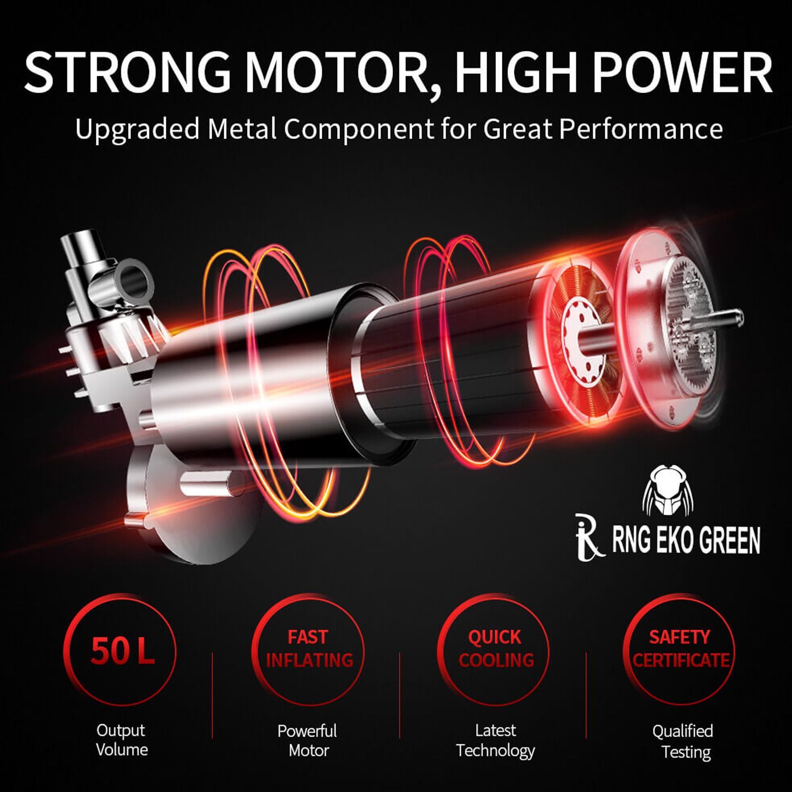 RNG EKO GREEN 1205 Predator Tyre Inflator for Cars and Bikes (3 Modes of Lighting, RNG-AIR-007, Red and Black)_4