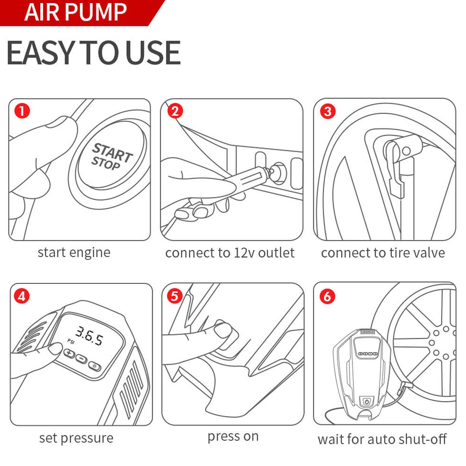 RNG EKO GREEN 1205 Predator Tyre Inflator for Cars and Bikes (3 Modes of Lighting, RNG-AIR-007, Red and Black)_7