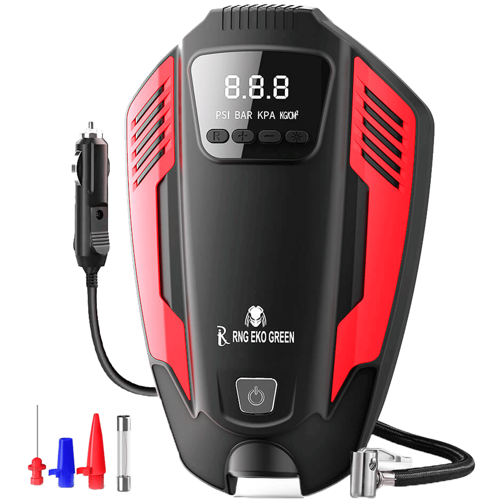 RNG EKO GREEN 1205 Predator Tyre Inflator for Cars and Bikes (3 Modes of Lighting, RNG-AIR-007, Red and Black)_1