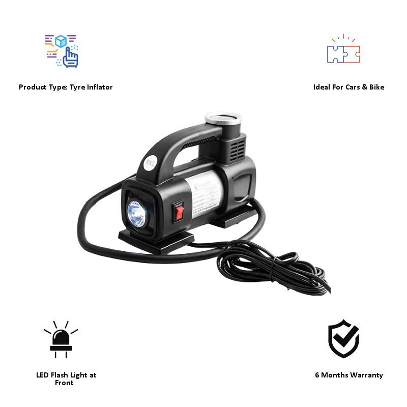 RNG EKO GREEN Heavy Duty Supersonic High Speed Tyre Inflator for Car/Bike with LED (RNG 1313, Black)_3