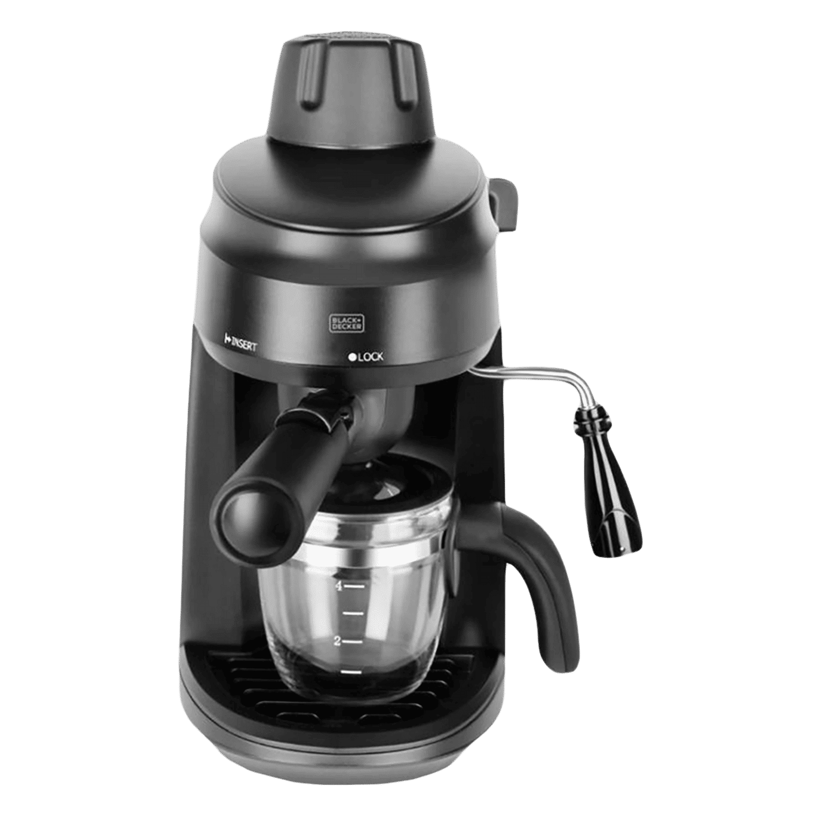 BLACK+DECKER BXCM0401IN 870 Watt 4 Cups Automatic Cappuccino & Espresso Coffee Maker with Detachable Drip Tray (Black)_1