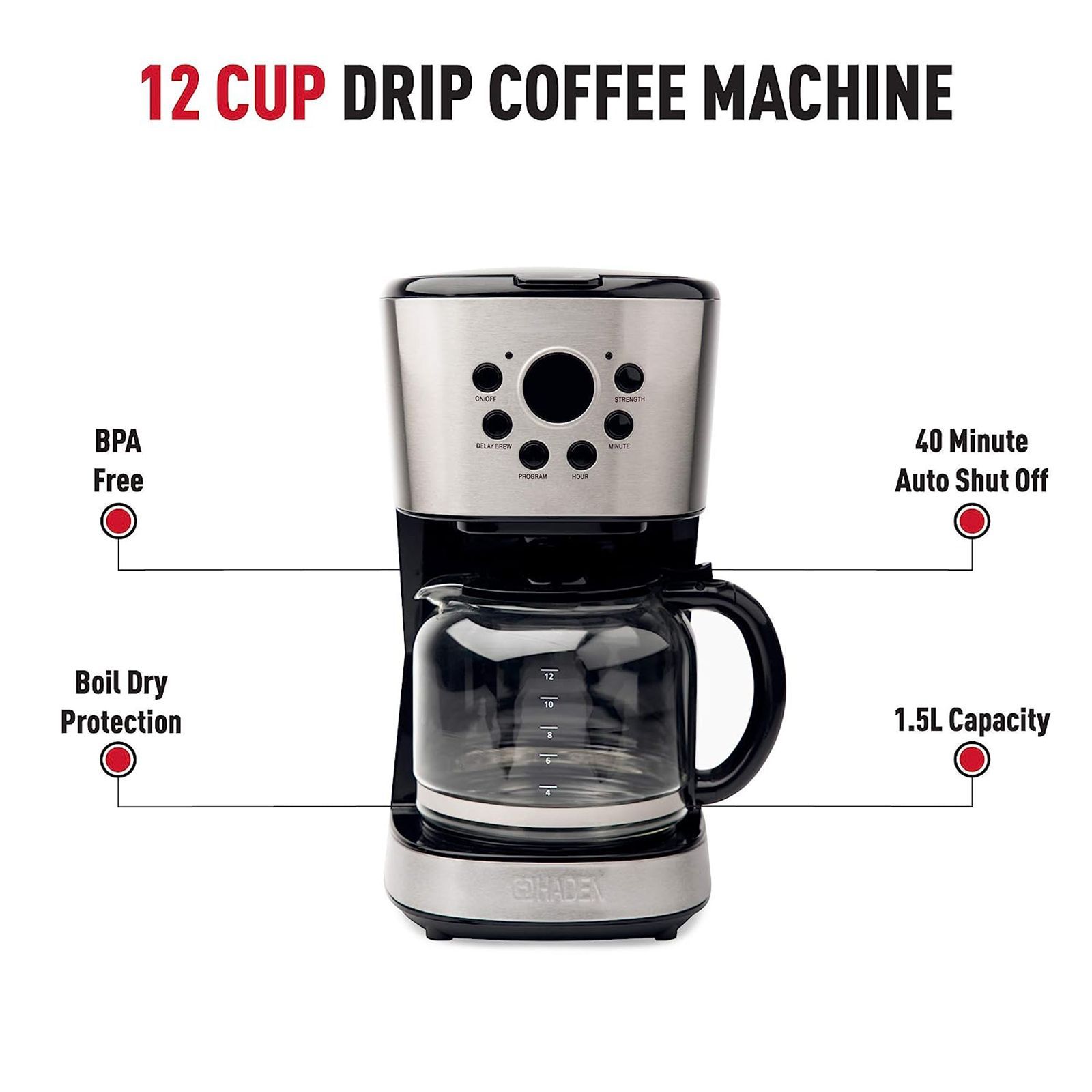 HADEN 900 Watt 12 Cups Automatic Cappuccino Coffee Maker with Boil Dry Protection (Black)_13
