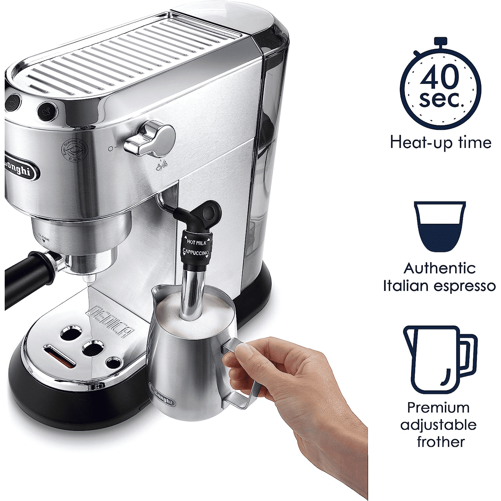 De'Longhi Dedica 1300 Watt 2 Cups Automatic Espresso Coffee Maker with Thermoblock Technology (Metallic)_9