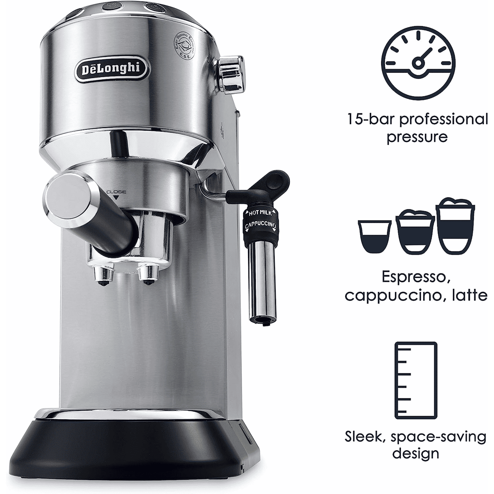 De'Longhi Dedica 1300 Watt 2 Cups Automatic Espresso Coffee Maker with Thermoblock Technology (Metallic)_12