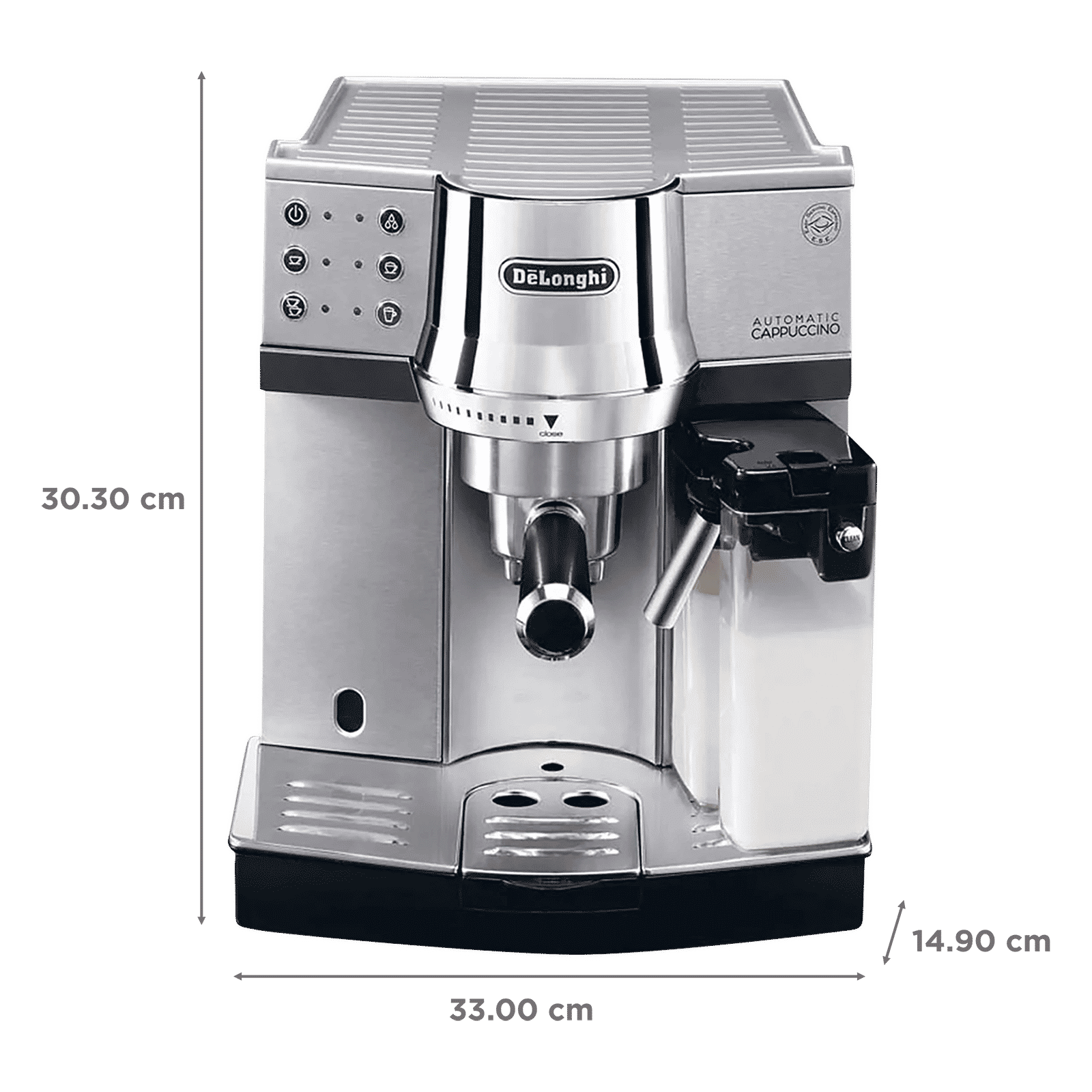 De'Longhi 1450 Watt 2 Cups Automatic Cappuccino & Espresso Coffee Maker with Water Level Indicator (Metallic) De'Longhi 1450 Watt 2 Cups Automatic Cappuccino & Espresso Coffee Maker with Water Level Indicator (Metallic)_2