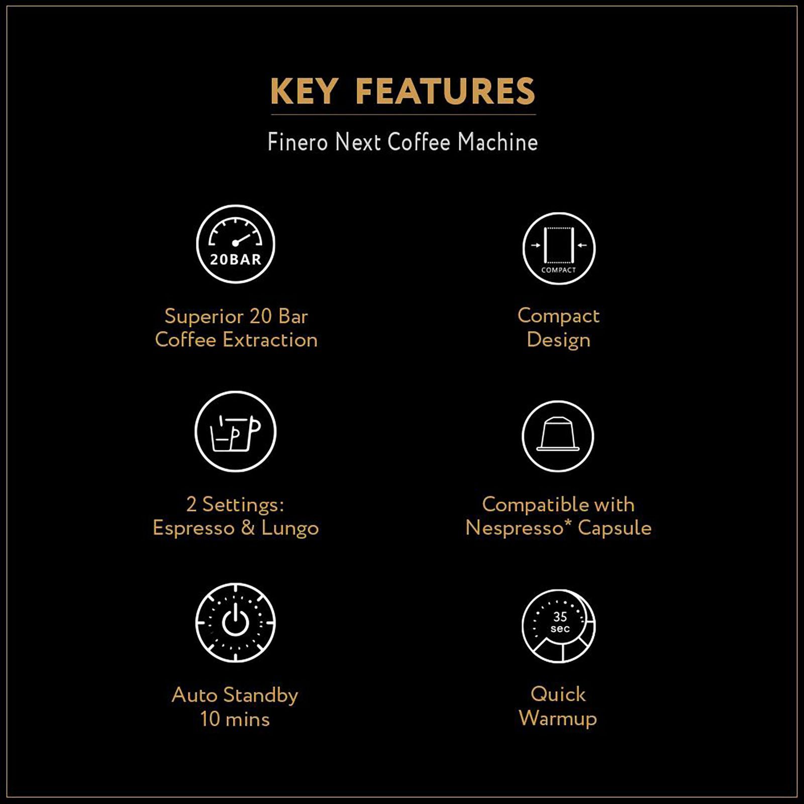 COFFEEZA Finero Next 20 Cups Automatic Espresso, Lungo & Americano Coffee Maker with Quick Warmup (Black)_8