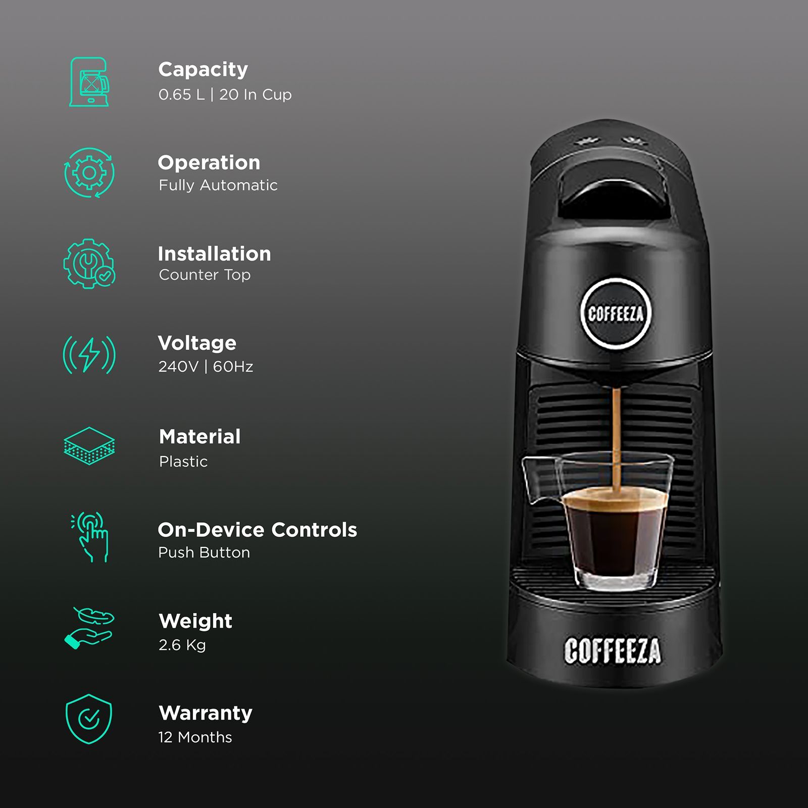COFFEEZA Finero Next 20 Cups Automatic Espresso, Lungo & Americano Coffee Maker with Quick Warmup (Black)_3