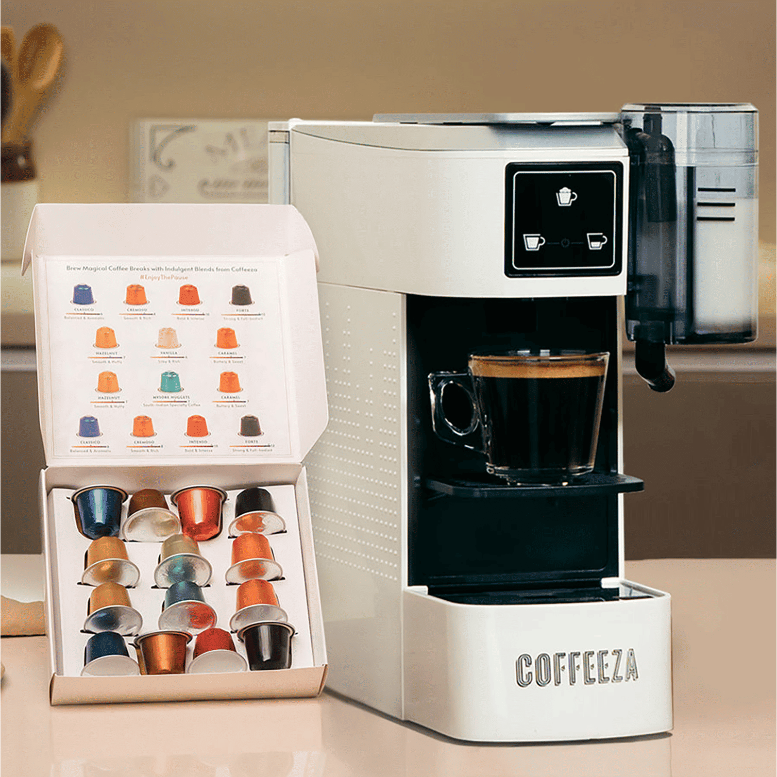 COFFEEZA Lattisso One Touch 20 Cups Automatic Cappuccino, Espresso & Lungo Coffee Maker with Removable Drip Tray (White)_4