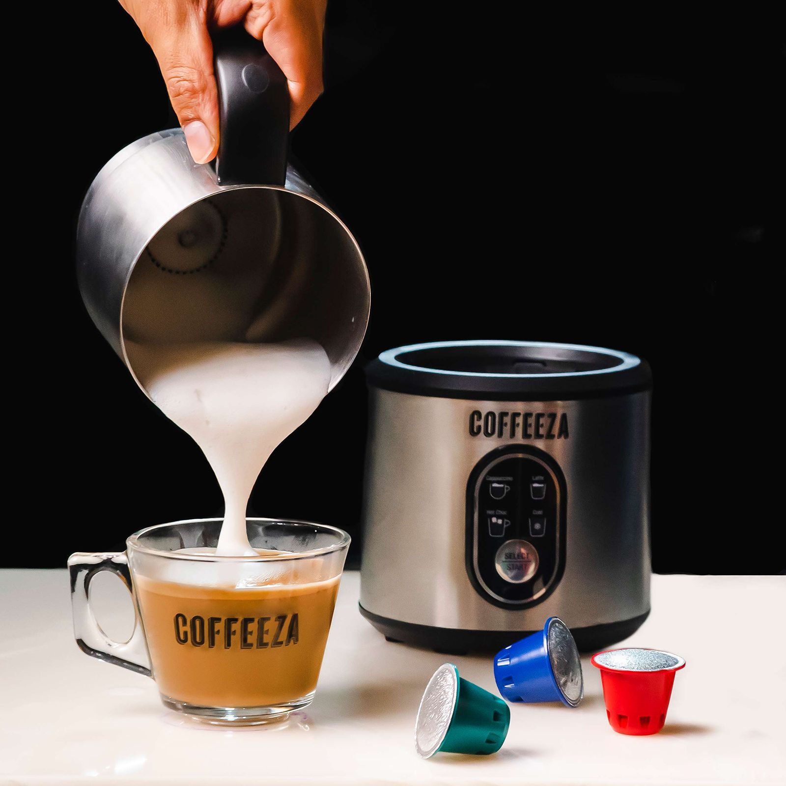 COFFEEZA Frothimo 500 Watt 2 Cups Automatic Latte & Cappuccino Coffee Maker with Detachable Base (Silver)_4