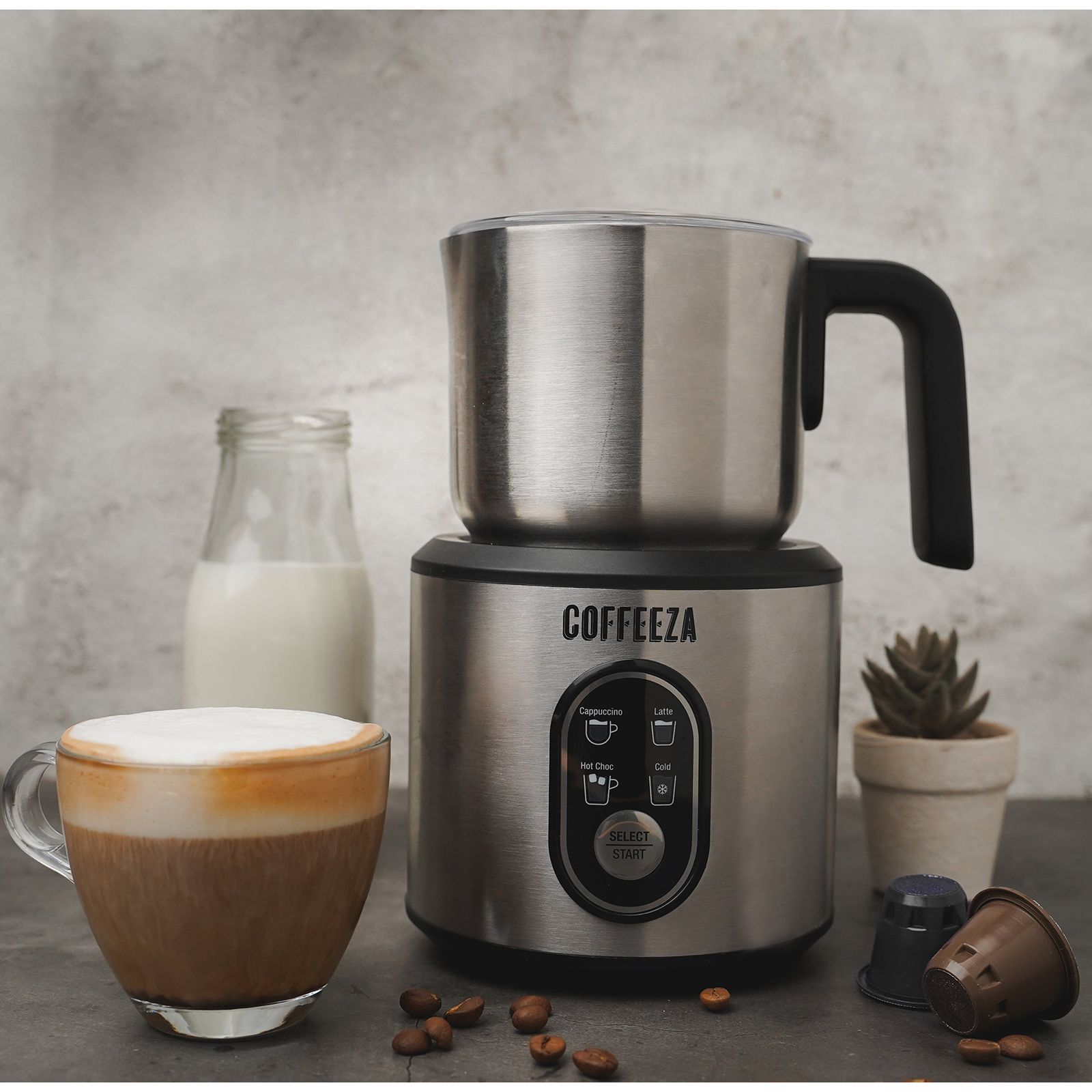 COFFEEZA Frothimo 500 Watt 2 Cups Automatic Latte & Cappuccino Coffee Maker with Detachable Base (Silver)_6