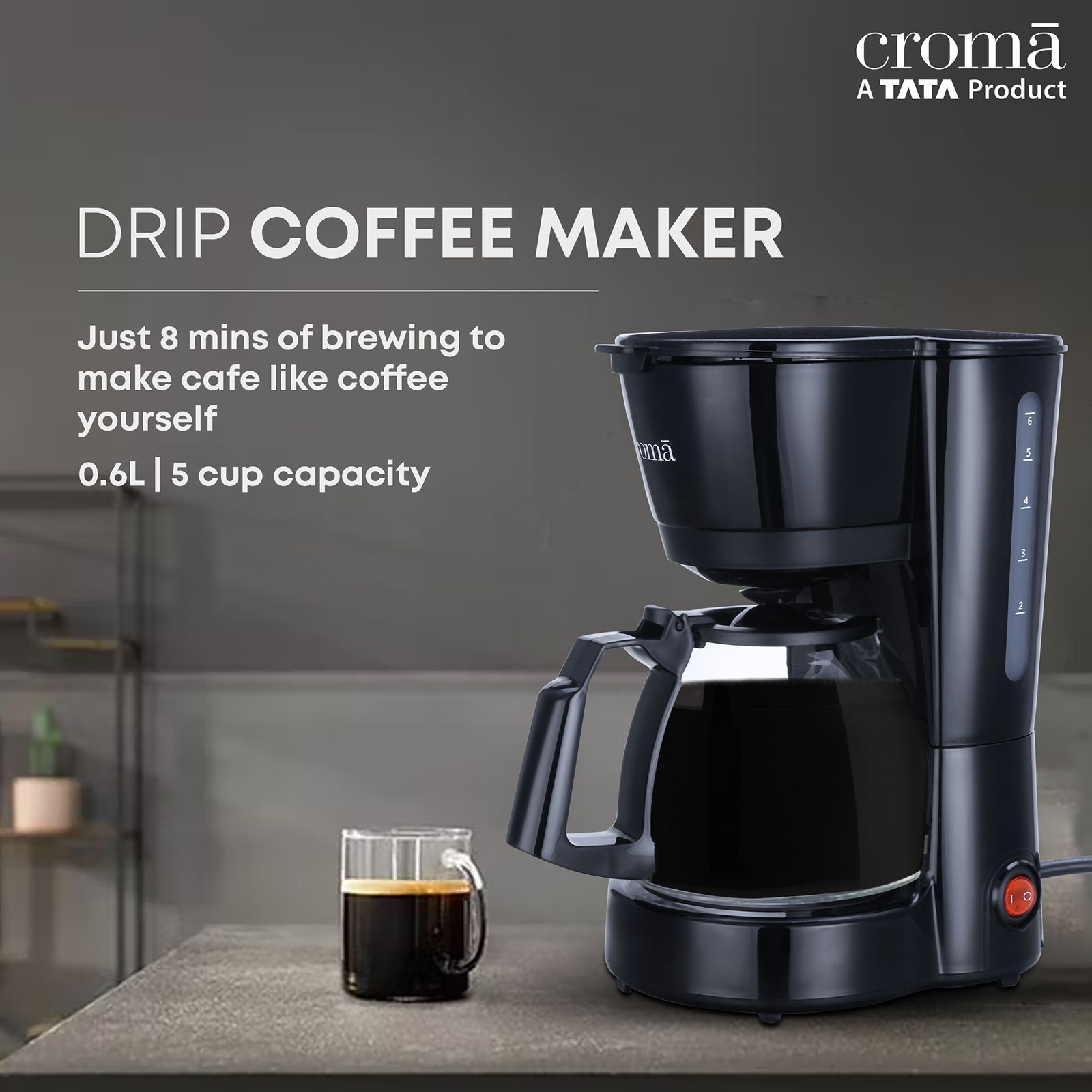 Croma 600 Watt 5 Cups Manual Black Coffee Maker with Rust Resistant (Black)_12