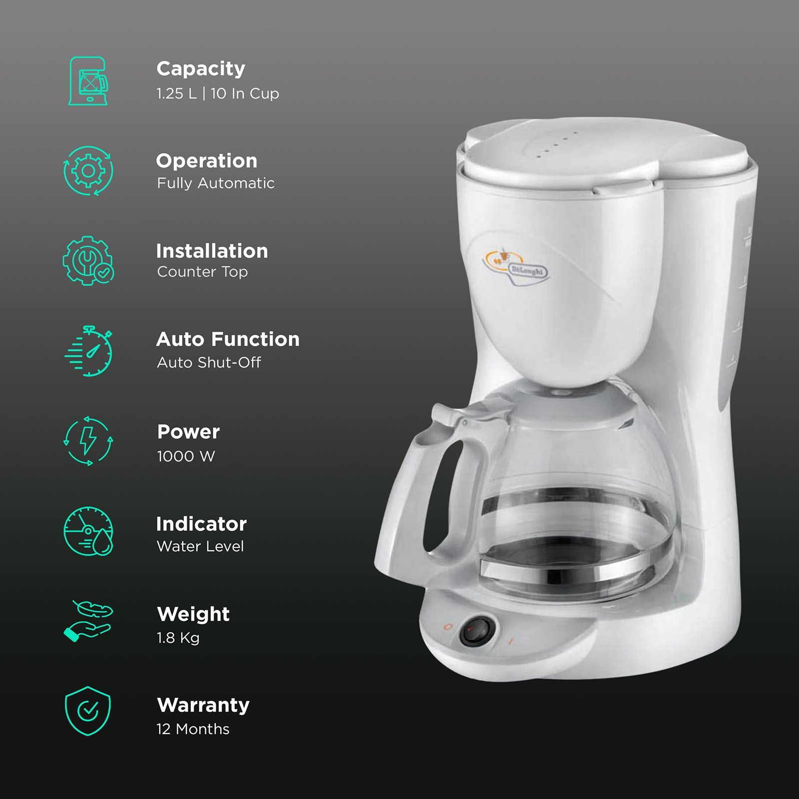 De'Longhi ICM2 1000 Watt 10 Cups Automatic Drip Coffee Maker with Thermoblock Technology (White)_3