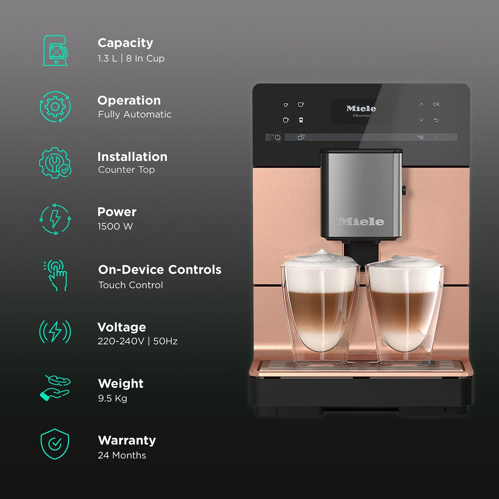 Miele CM 5510 Silence 8 Cups Automatic Ristretto, Espresso, Hot Milk, Latte Macchiato, Milk Froth & Caffe Latte Coffee Maker with Automatic Rinsing Function (Rose Gold Pearl Finish)_3