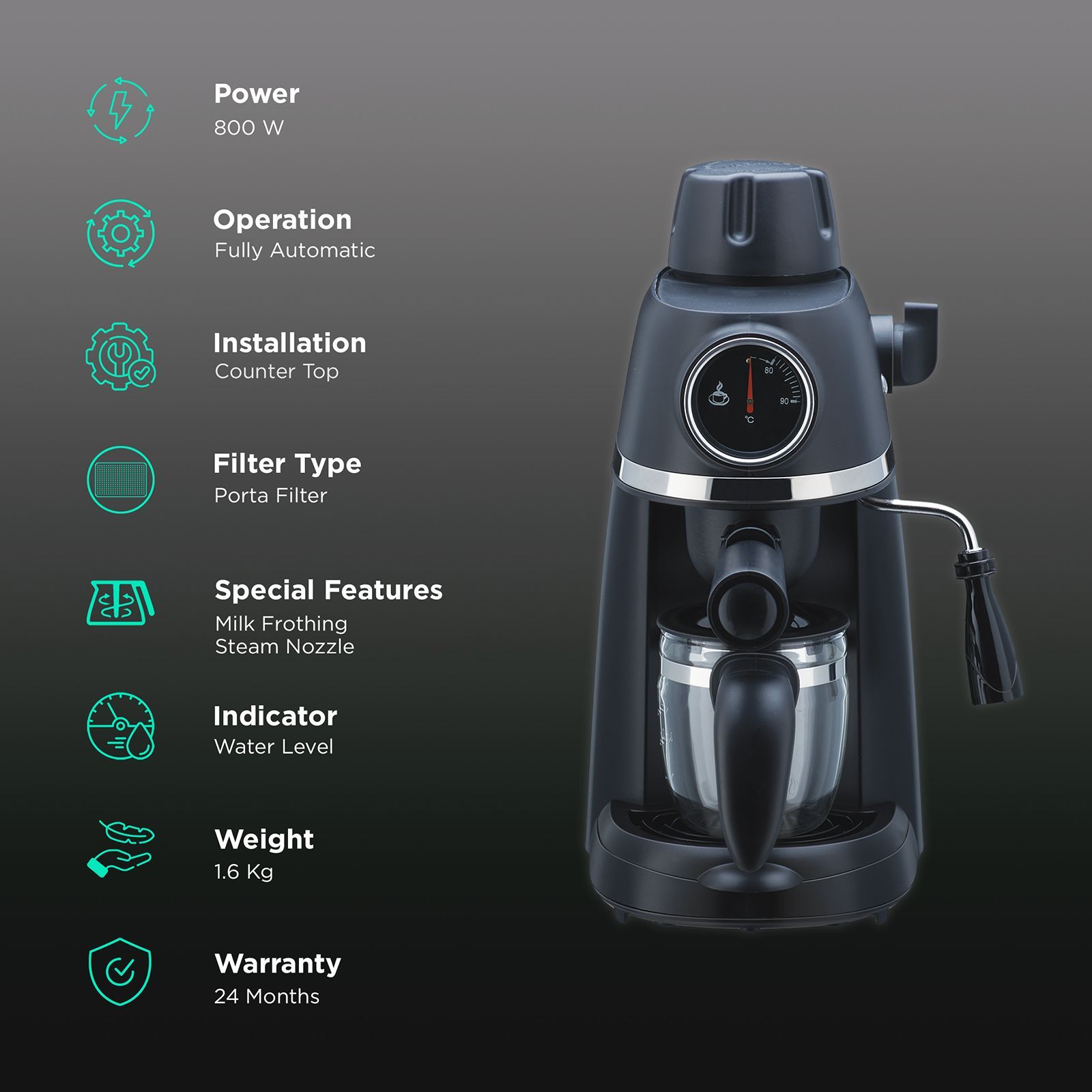 morphy richards Europa 800 Watt 4 Cups Automatic Espresso Coffee Maker with Detachable Drip Tray (Black)_3