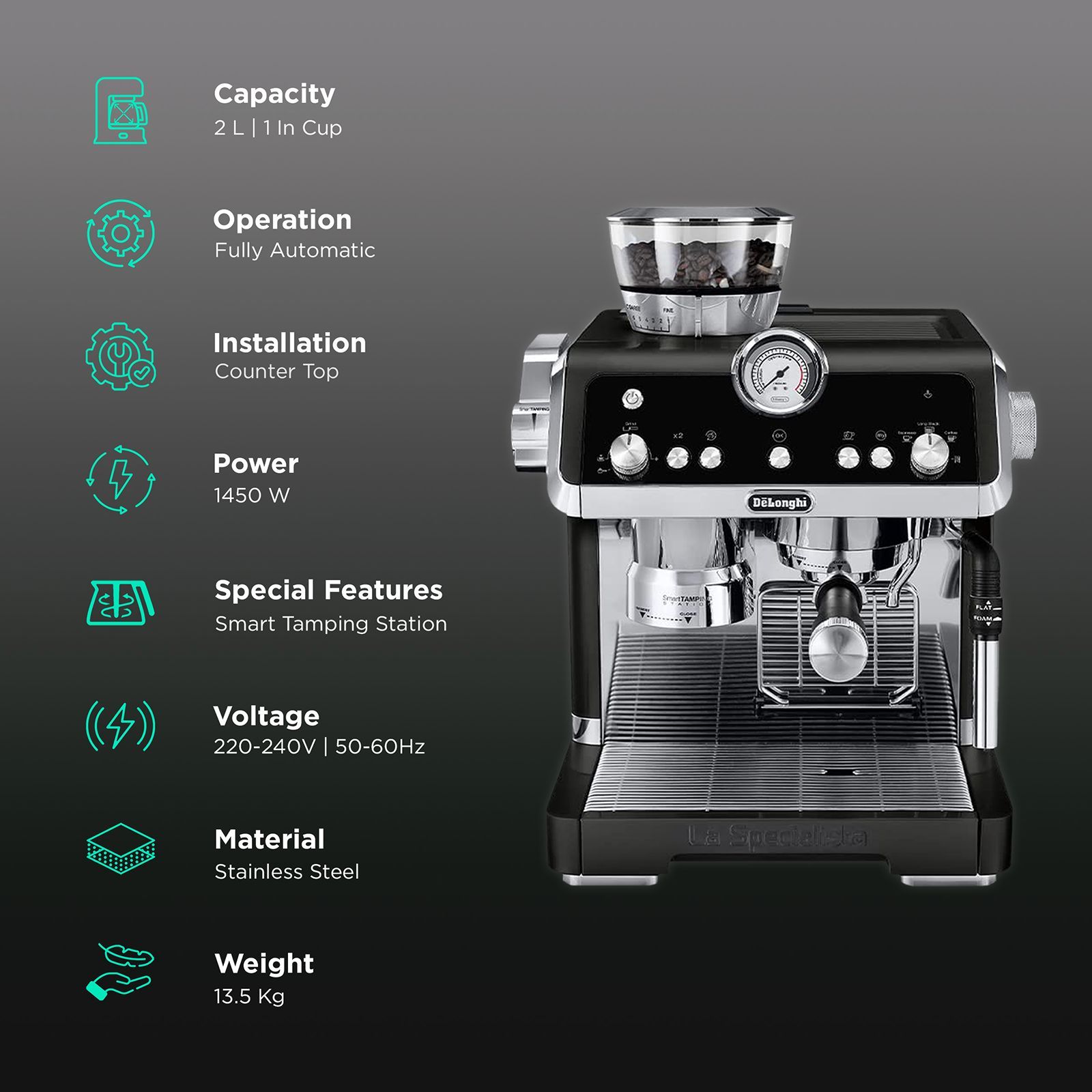 De'Longhi La Specialista Prestigio 1450 Watt 1 Cups Automatic Espresso, Americano & Long Black Coffee Maker with Sensor Grinding Technology (Black)_3
