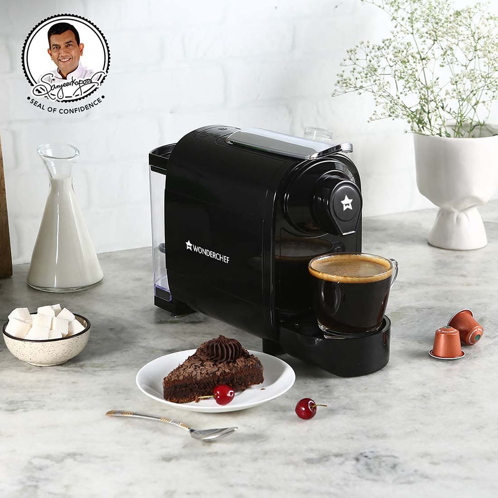 WONDERCHEF Regalia Capsule 1400 Watt Automatic Ristretto, Espresso, Lungo, Cappuccino, Latte & Americano Coffee Maker with Removable Drip Tray (Black)_7