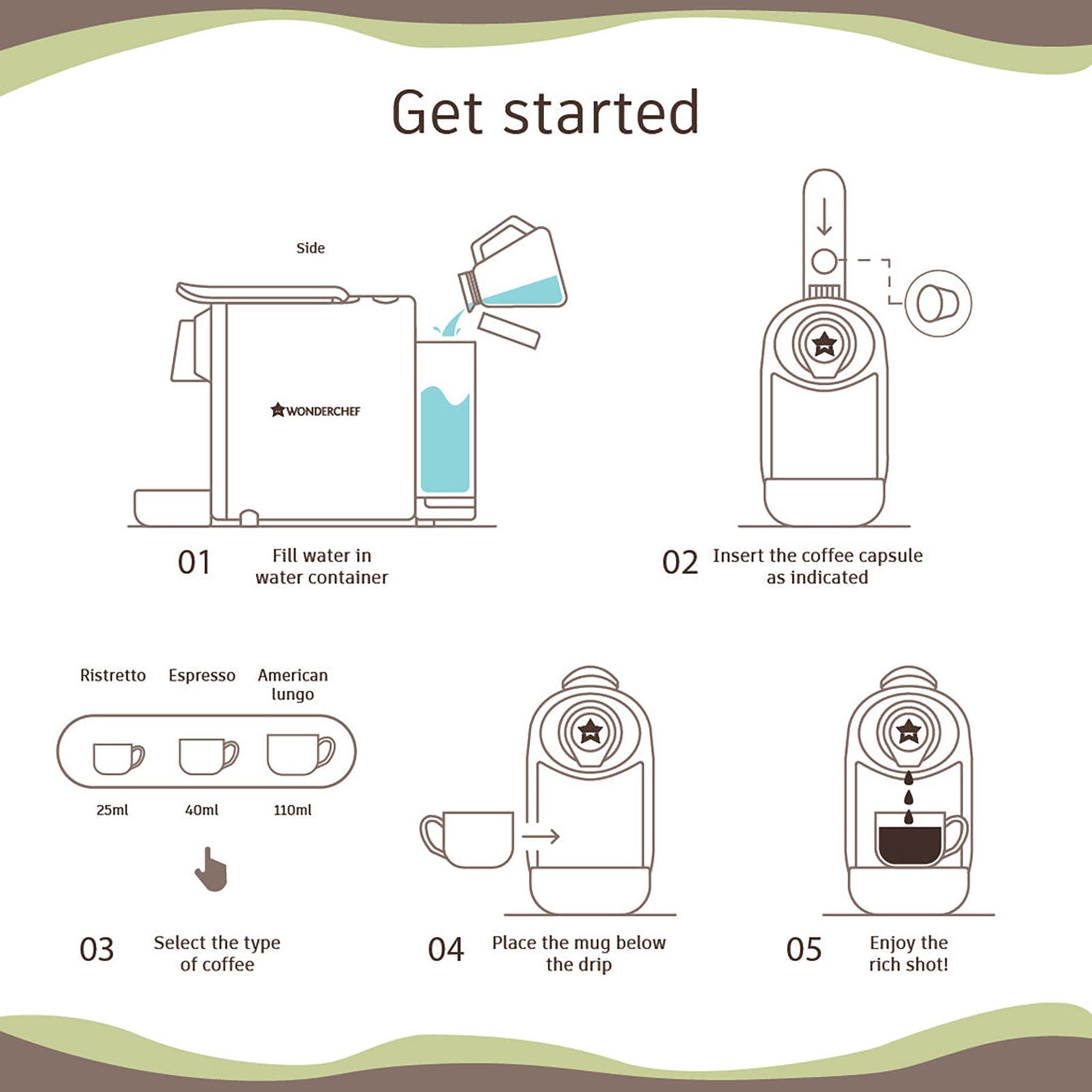 WONDERCHEF Regalia Capsule 1400 Watt Automatic Ristretto, Espresso, Lungo, Cappuccino, Latte & Americano Coffee Maker with Removable Drip Tray (Black)_9