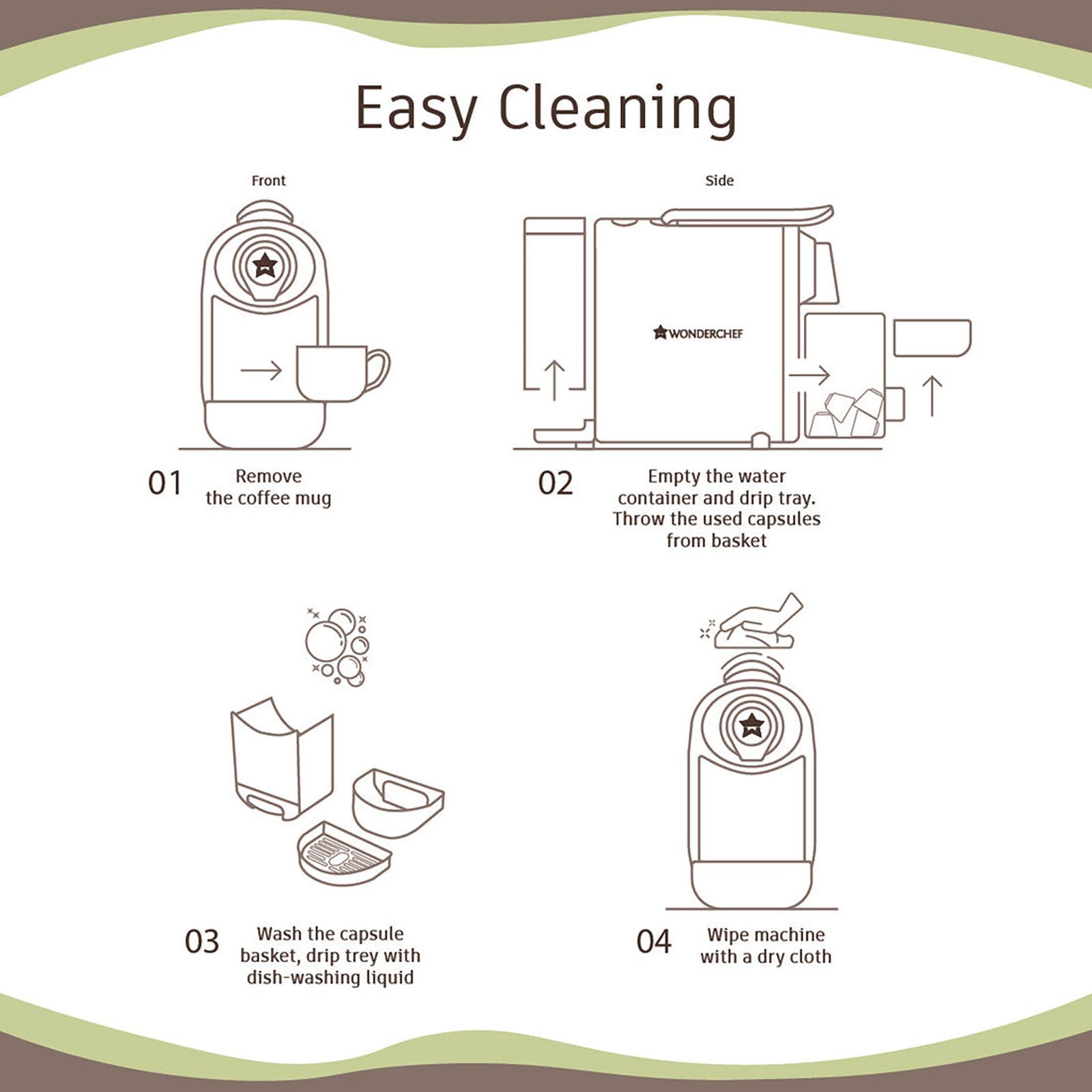 WONDERCHEF Regalia Capsule 1400 Watt Automatic Ristretto, Espresso, Lungo, Cappuccino, Latte & Americano Coffee Maker with Removable Drip Tray (Black)_10