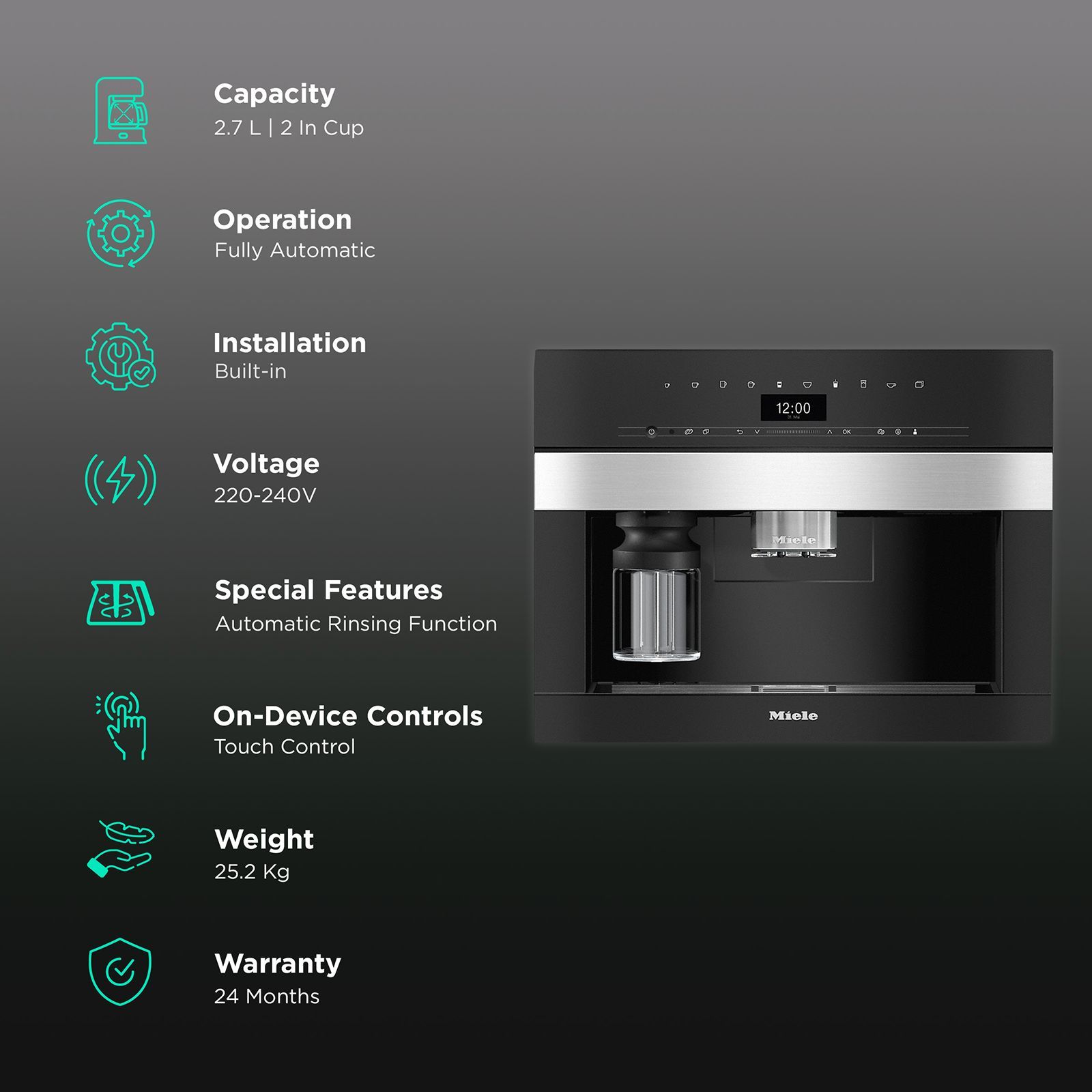 Miele 2 Cups Fully Automatic Coffee Maker (Espresso, Sensor Controls, CVA 7440, Clean Steel) Miele 2 Cups Fully Automatic Coffee Maker (Espresso, Sensor Controls, CVA 7440, Clean Steel)_3