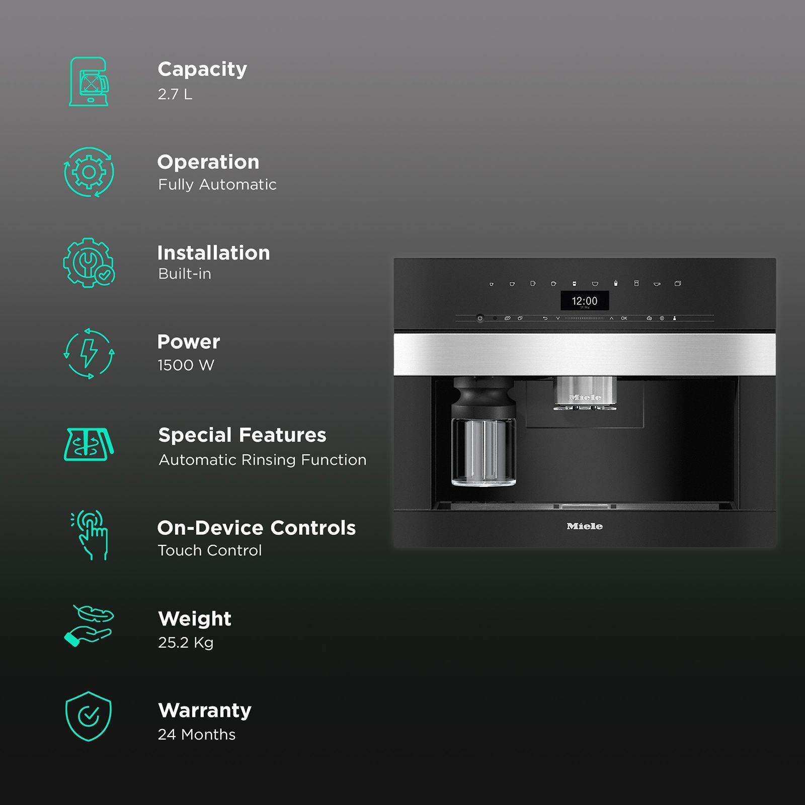 Miele CVA 7440 1500 Watt Automatic Black Coffee Maker with Cup Sensor (Obsidian black)_3