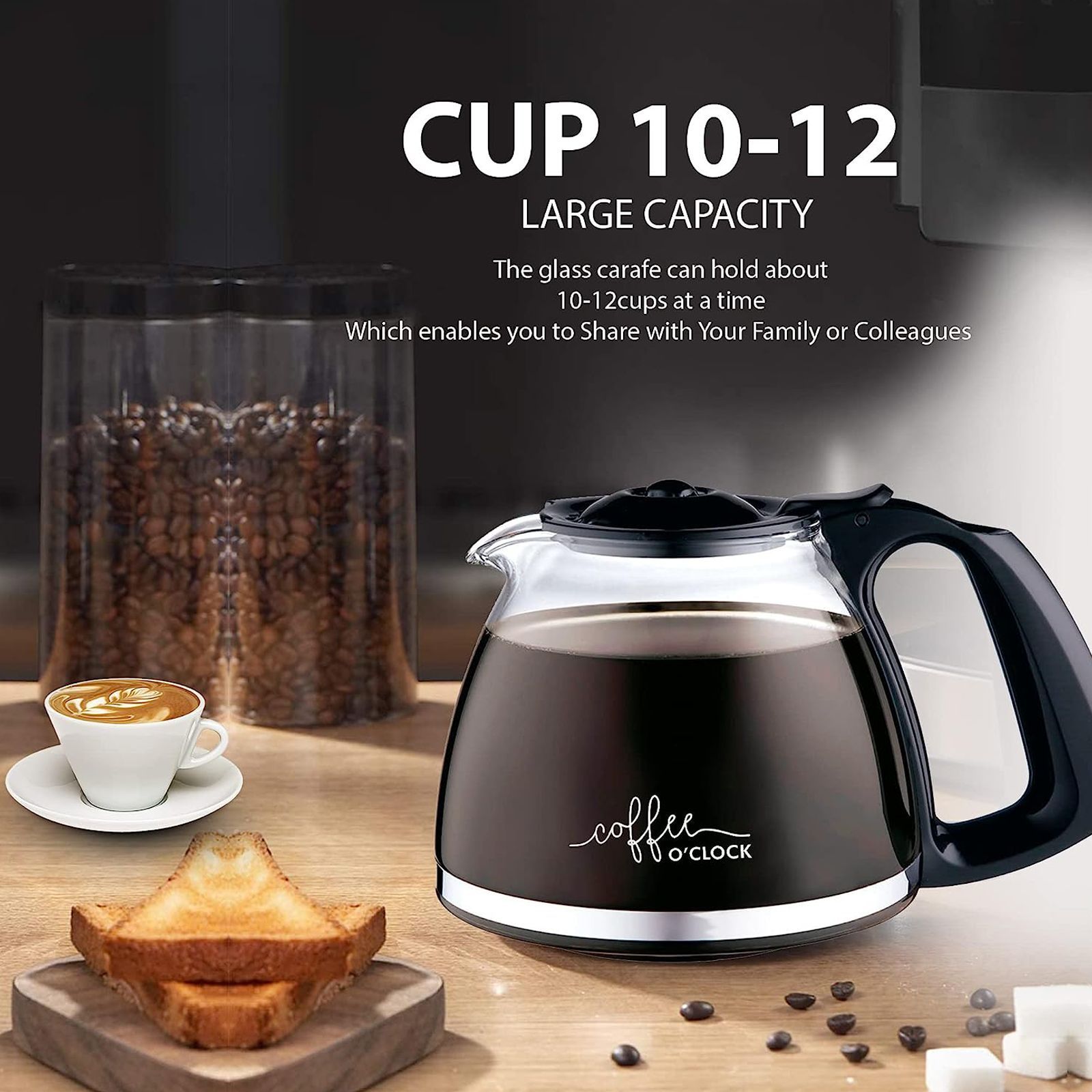 WARMEX O'clock 800 Watt 12 Cups Automatic Drip Coffee Maker with Overheat Protection (Black)_6