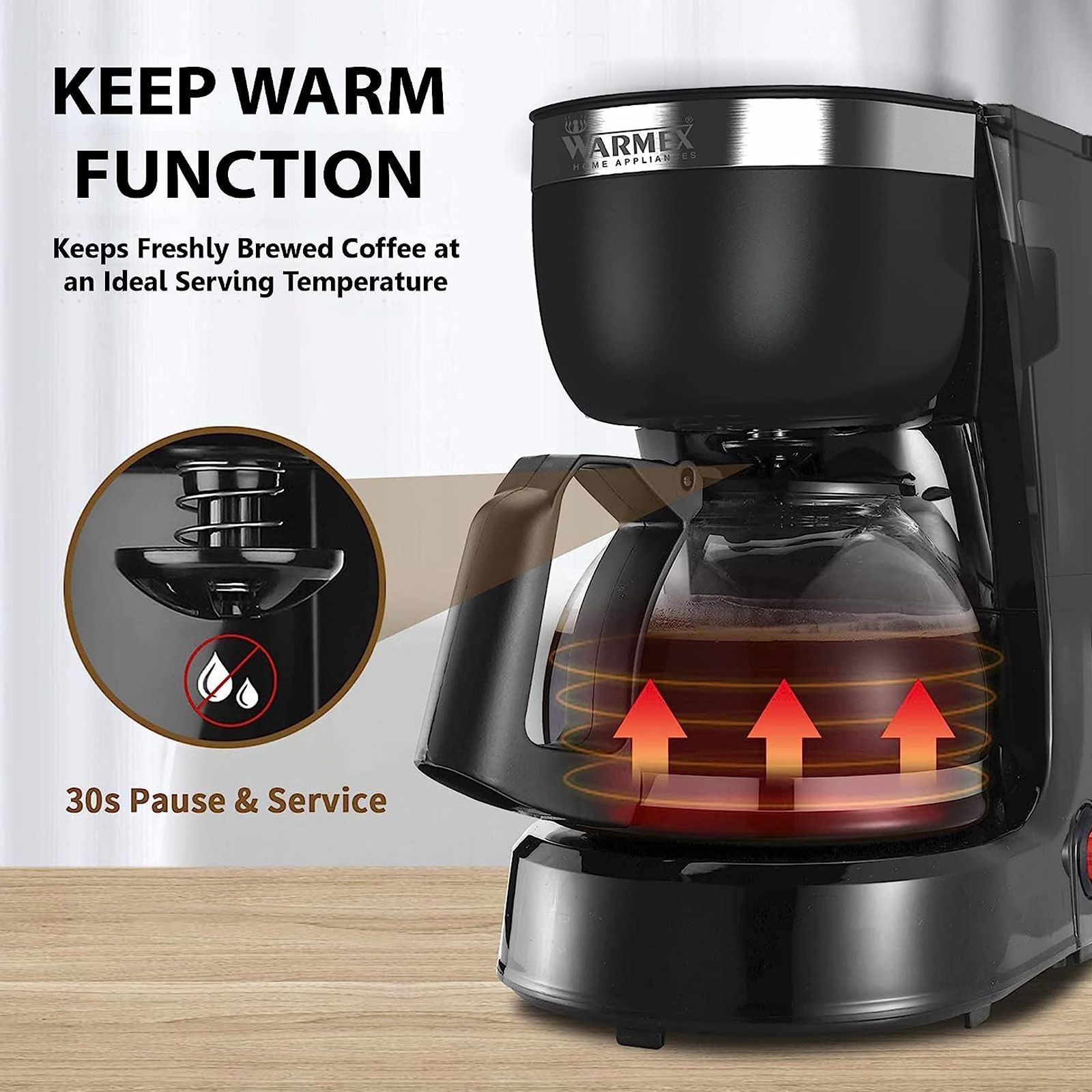 WARMEX O'clock 800 Watt 12 Cups Automatic Drip Coffee Maker with Overheat Protection (Black)_7
