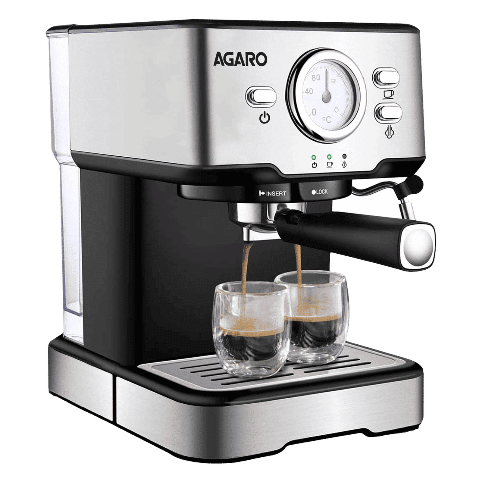 AGARO Imperial 1100 Watt 6 Cups Automatic Cappuccino & Espresso Coffee Maker with Analog Dial Thermometer (Silver) AGARO Imperial 1100 Watt 6 Cups Automatic Cappuccino & Espresso Coffee Maker with Analog Dial Thermometer (Silver)_1