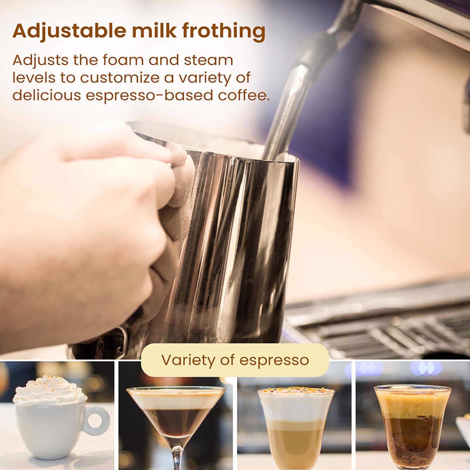 AGARO Imperial 1100 Watt 6 Cups Automatic Cappuccino & Espresso Coffee Maker with Analog Dial Thermometer (Silver) AGARO Imperial 1100 Watt 6 Cups Automatic Cappuccino & Espresso Coffee Maker with Analog Dial Thermometer (Silver)_4