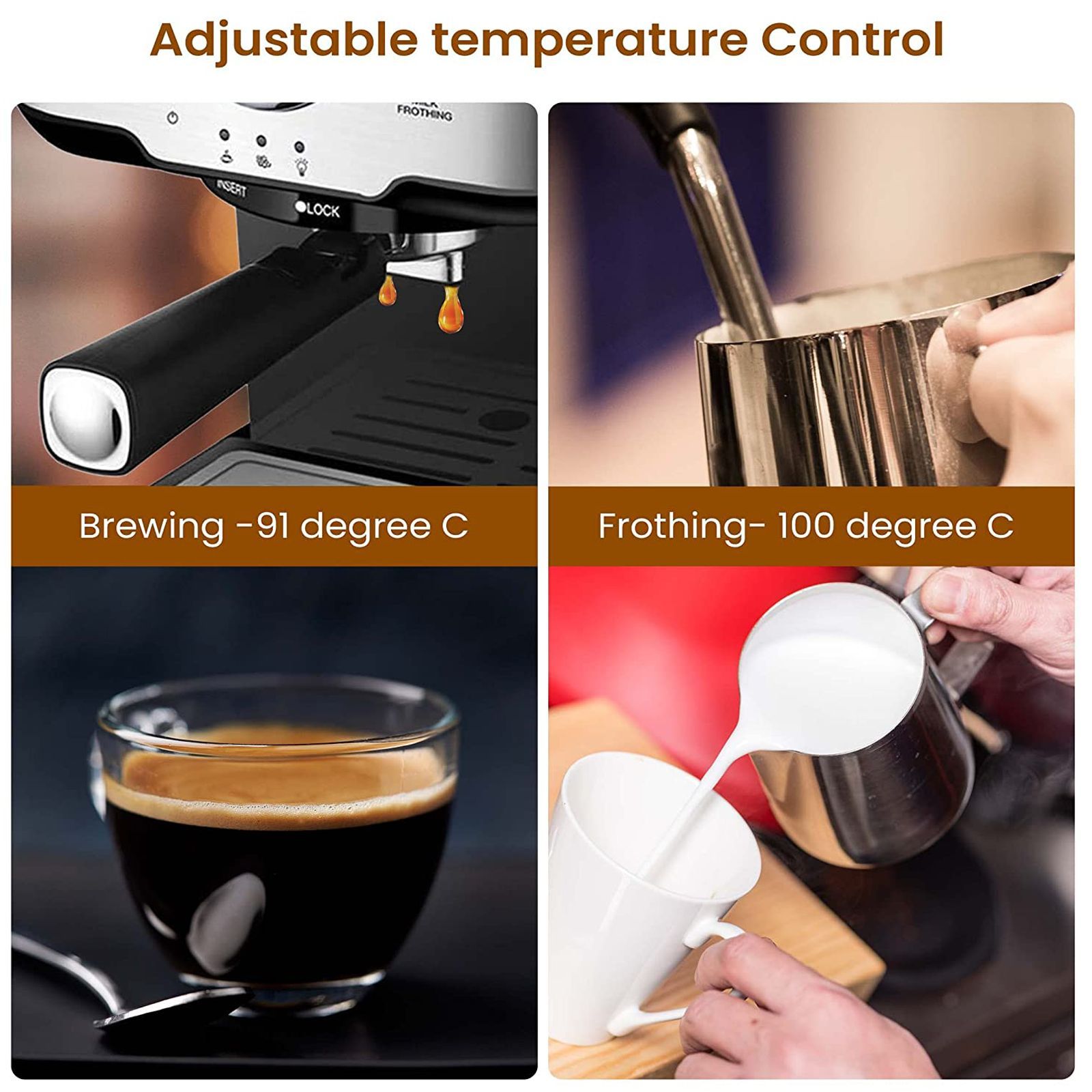 AGARO Imperial 1100 Watt 6 Cups Automatic Cappuccino & Espresso Coffee Maker with Analog Dial Thermometer (Silver) AGARO Imperial 1100 Watt 6 Cups Automatic Cappuccino & Espresso Coffee Maker with Analog Dial Thermometer (Silver)_8