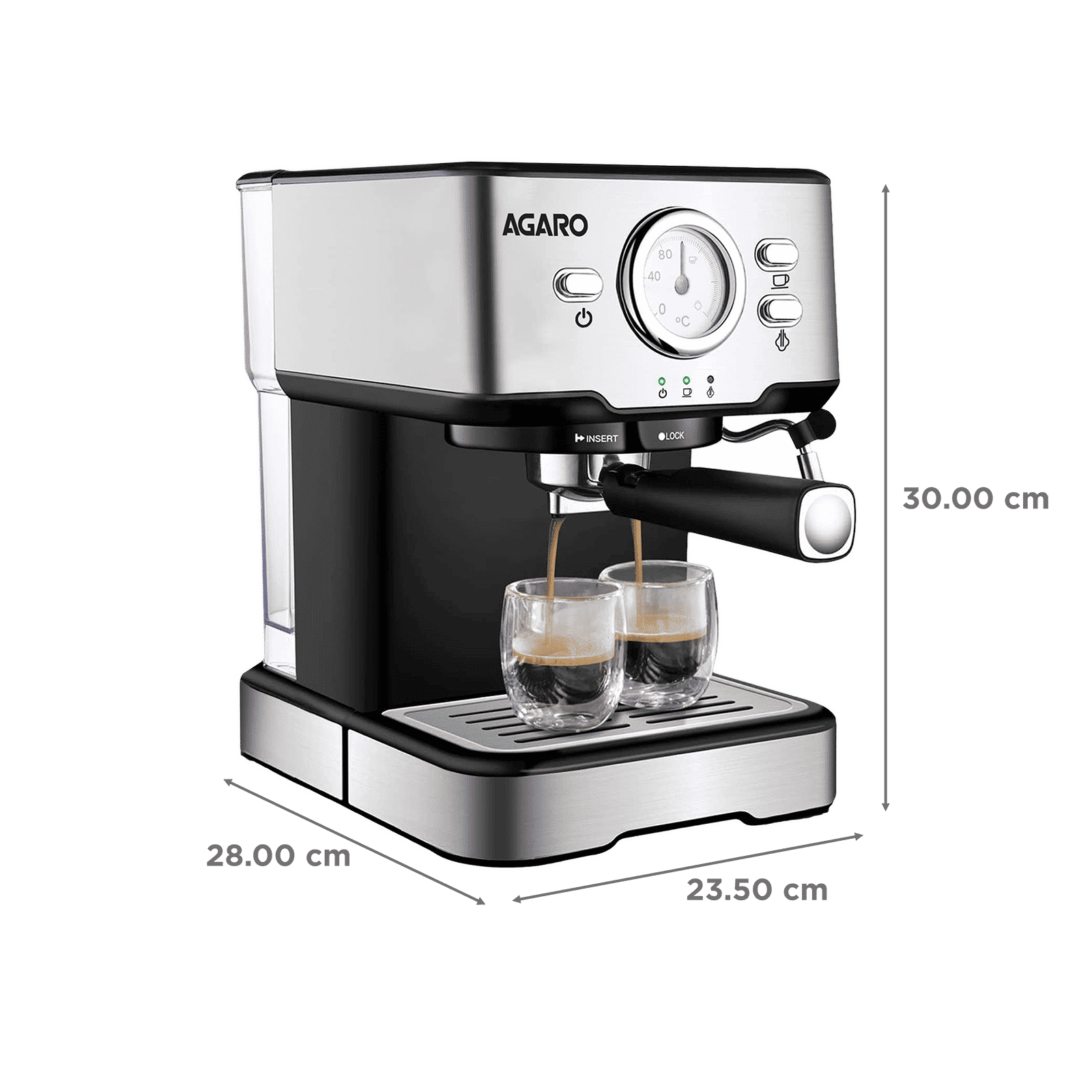 AGARO Imperial 1100 Watt 6 Cups Automatic Cappuccino & Espresso Coffee Maker with Analog Dial Thermometer (Silver) AGARO Imperial 1100 Watt 6 Cups Automatic Cappuccino & Espresso Coffee Maker with Analog Dial Thermometer (Silver)_2
