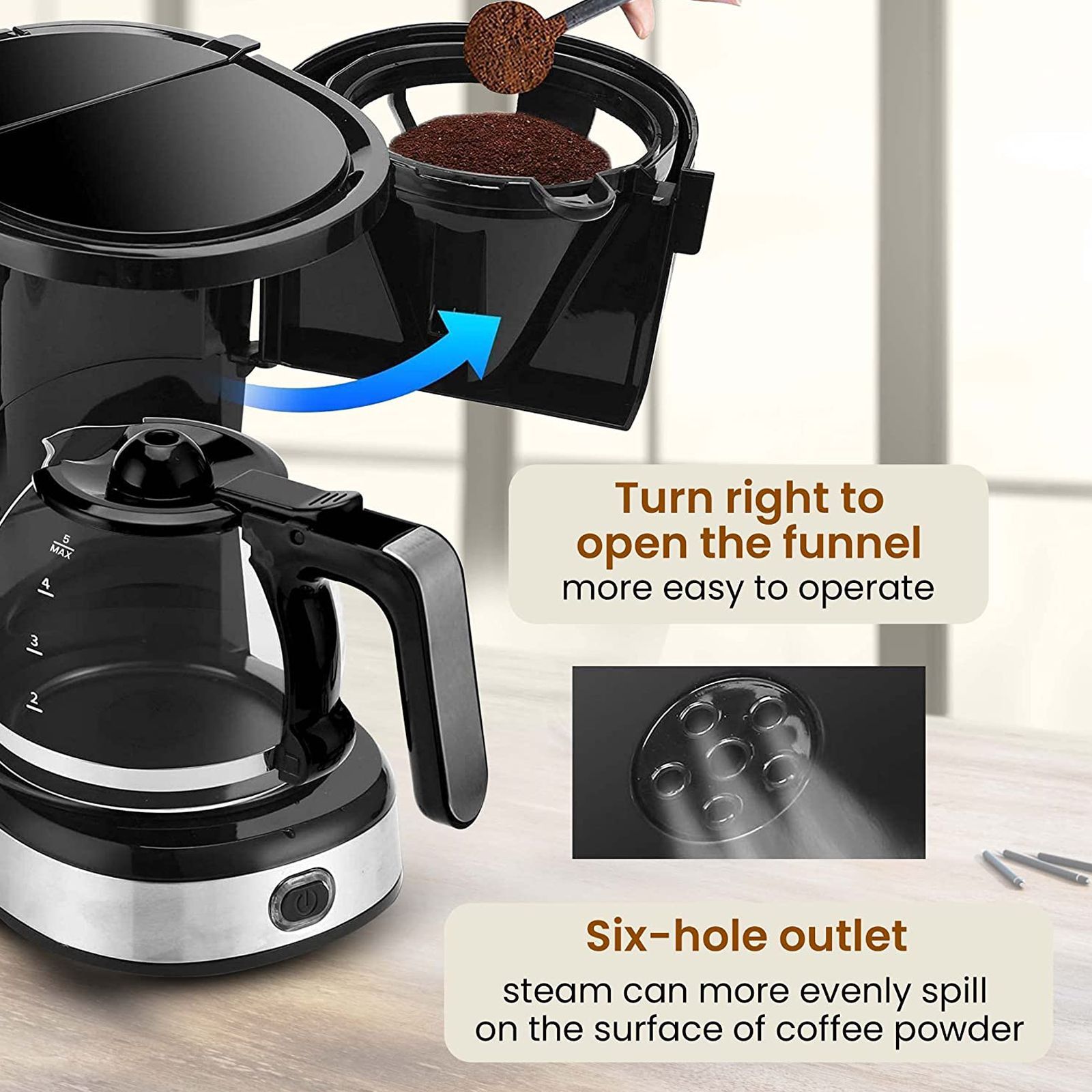 AGARO Royal 750 Watt 4 Cups Automatic Drip Coffee Maker with Auto Shut Off (Black/Silver)_6