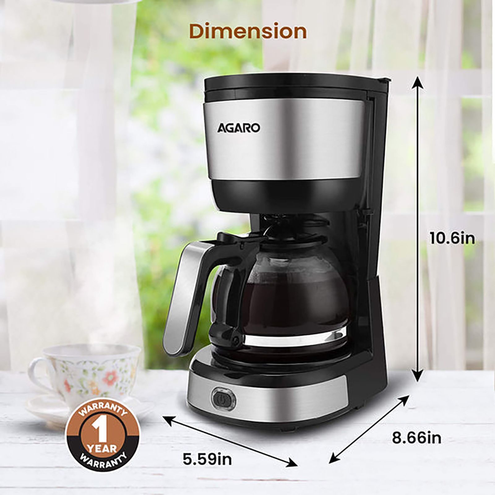 AGARO Royal 750 Watt 4 Cups Automatic Drip Coffee Maker with Auto Shut Off (Black/Silver)_9