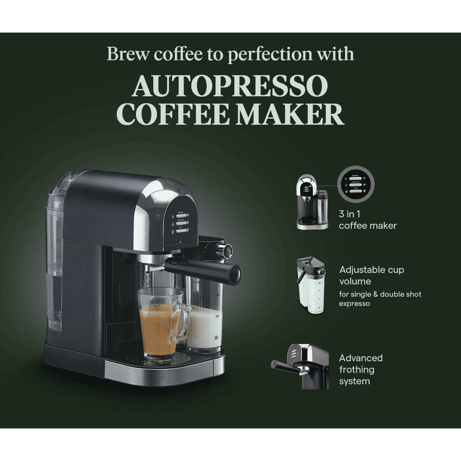 morphy richards AutoPresso 1350 Watt 6 Cups Automatic Espresso, Cappuccino & Latte Coffee Maker with Rust Resistant (Black) morphy richards AutoPresso 1350 Watt 6 Cups Automatic Espresso, Cappuccino & Latte Coffee Maker with Rust Resistant (Black)_4