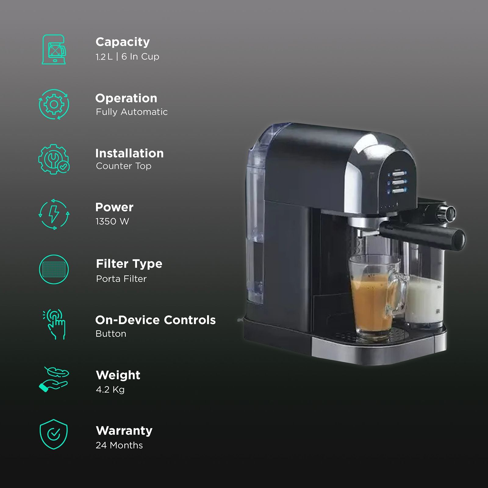 morphy richards AutoPresso 1350 Watt 6 Cups Automatic Espresso, Cappuccino & Latte Coffee Maker with Rust Resistant (Black) morphy richards AutoPresso 1350 Watt 6 Cups Automatic Espresso, Cappuccino & Latte Coffee Maker with Rust Resistant (Black)_3