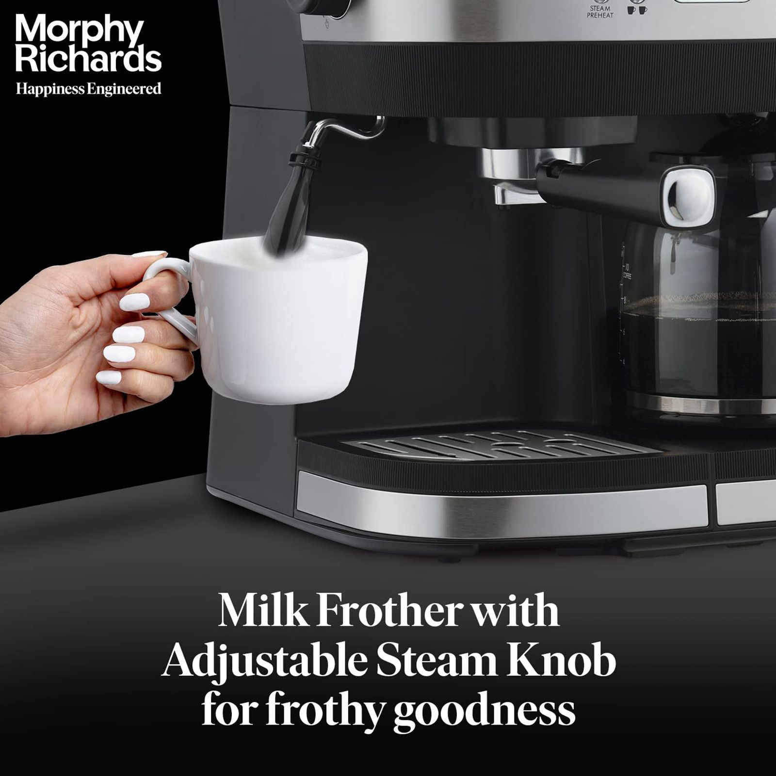 morphy richards DuoPresso 1850 Watt 10 Cups Automatic Espresso, Cappuccino & Latte Coffee Maker with Overheat Protection (Black)_10