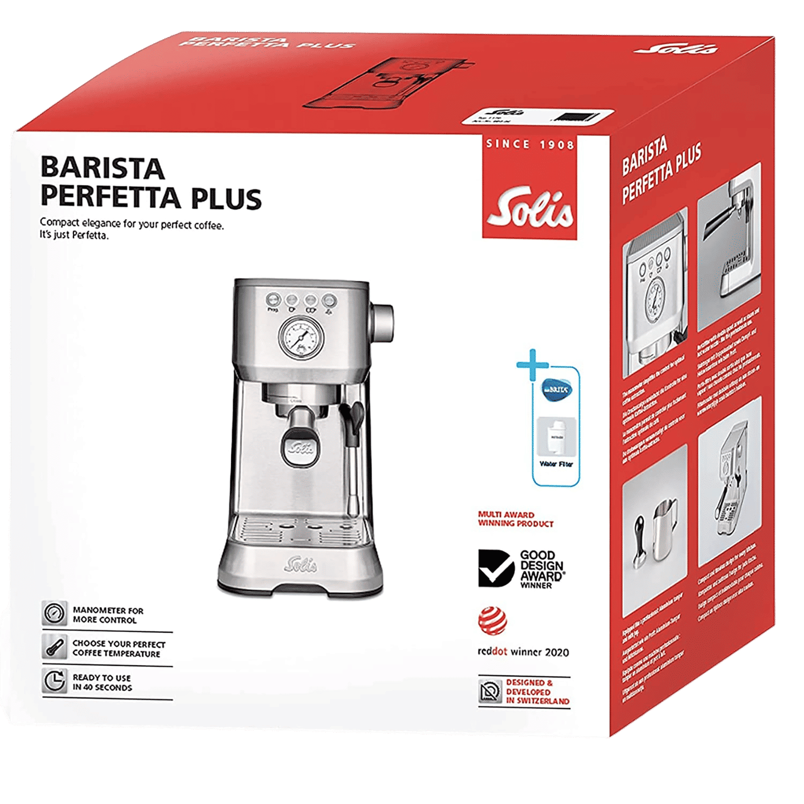 Solis Perfella Plus 1700 Watt 2 Cups Semi-Automatic Espresso Coffee Maker with Integrated Monometer (Silver)_16