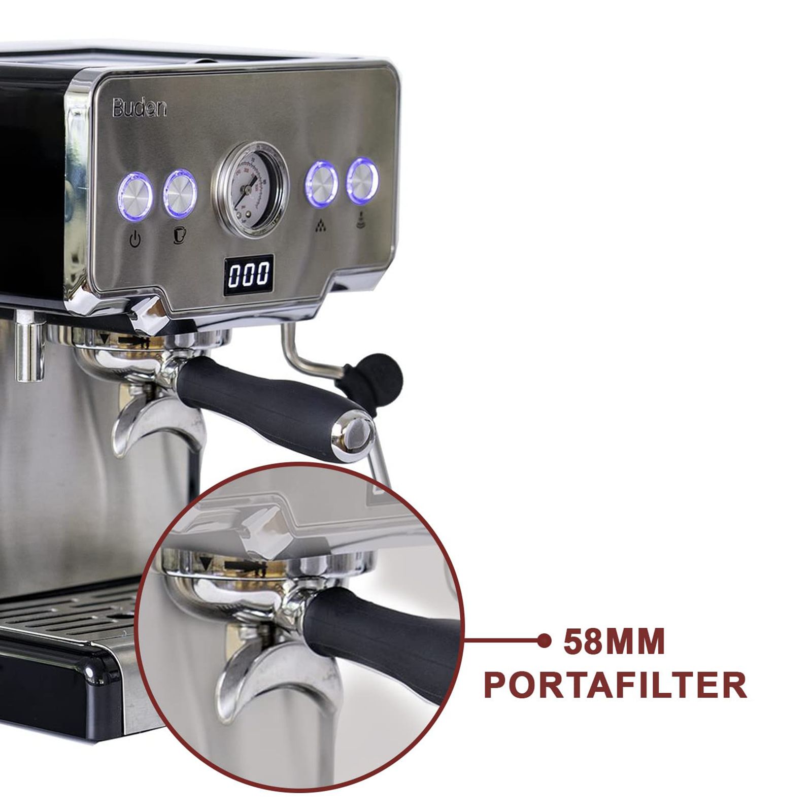 Budan 1450 Watt 10 Cups Semi-Automatic Espresso, Cappuccino & Latte Coffee Maker with Timer Display (Silver) Budan 1450 Watt 10 Cups Semi-Automatic Espresso, Cappuccino & Latte Coffee Maker with Timer Display (Silver)_11