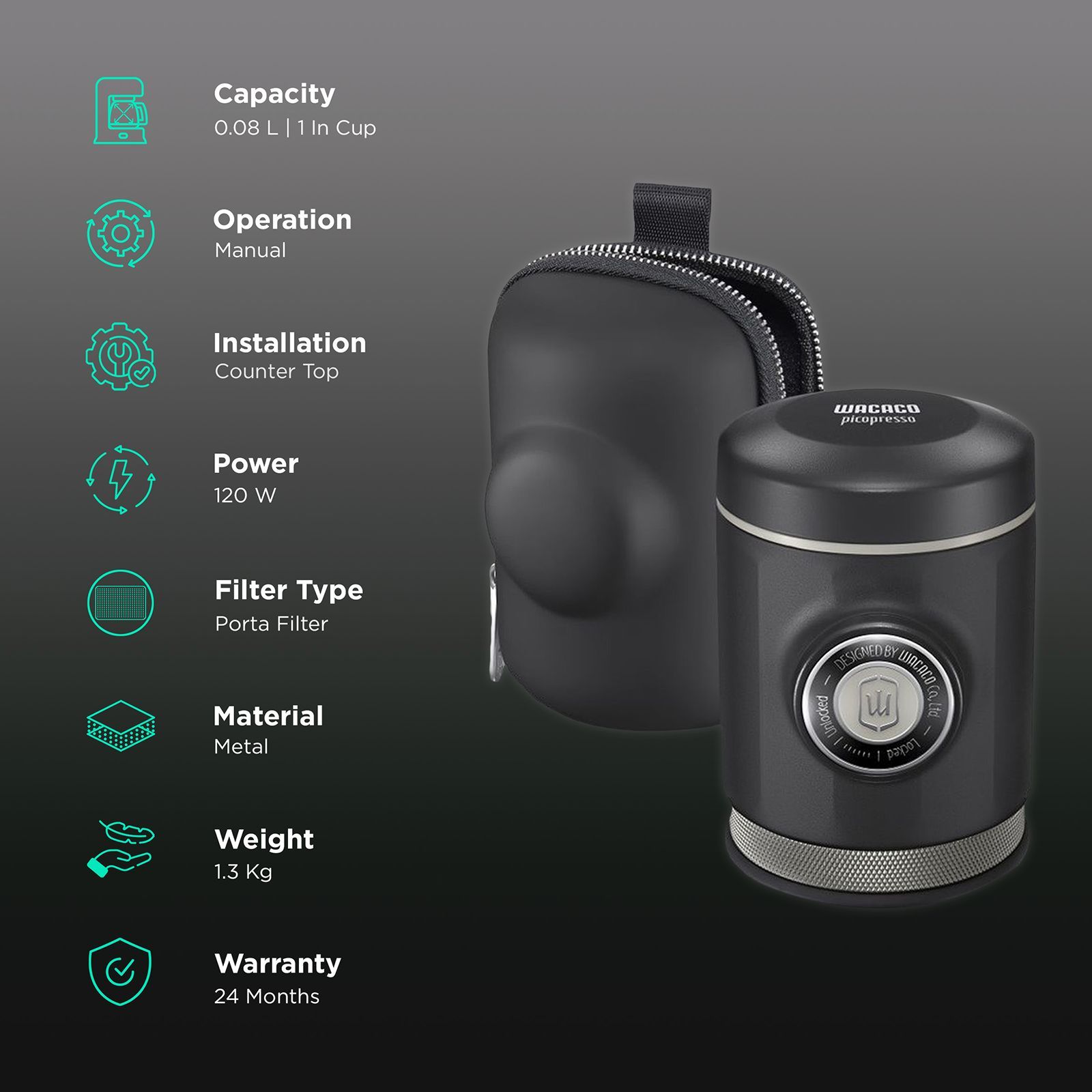 Wacaco Picopresso 120 Watt 1 Cups Manual Espresso Coffee Maker with Eco Conscious (Black)_3