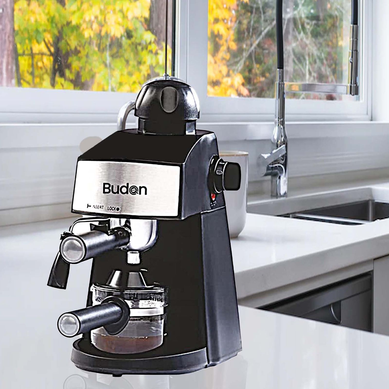 Budan 870 Watt 4 Cups Semi-Automatic Espresso Coffee Maker with Anti Slip Base (Black/Silver)_5